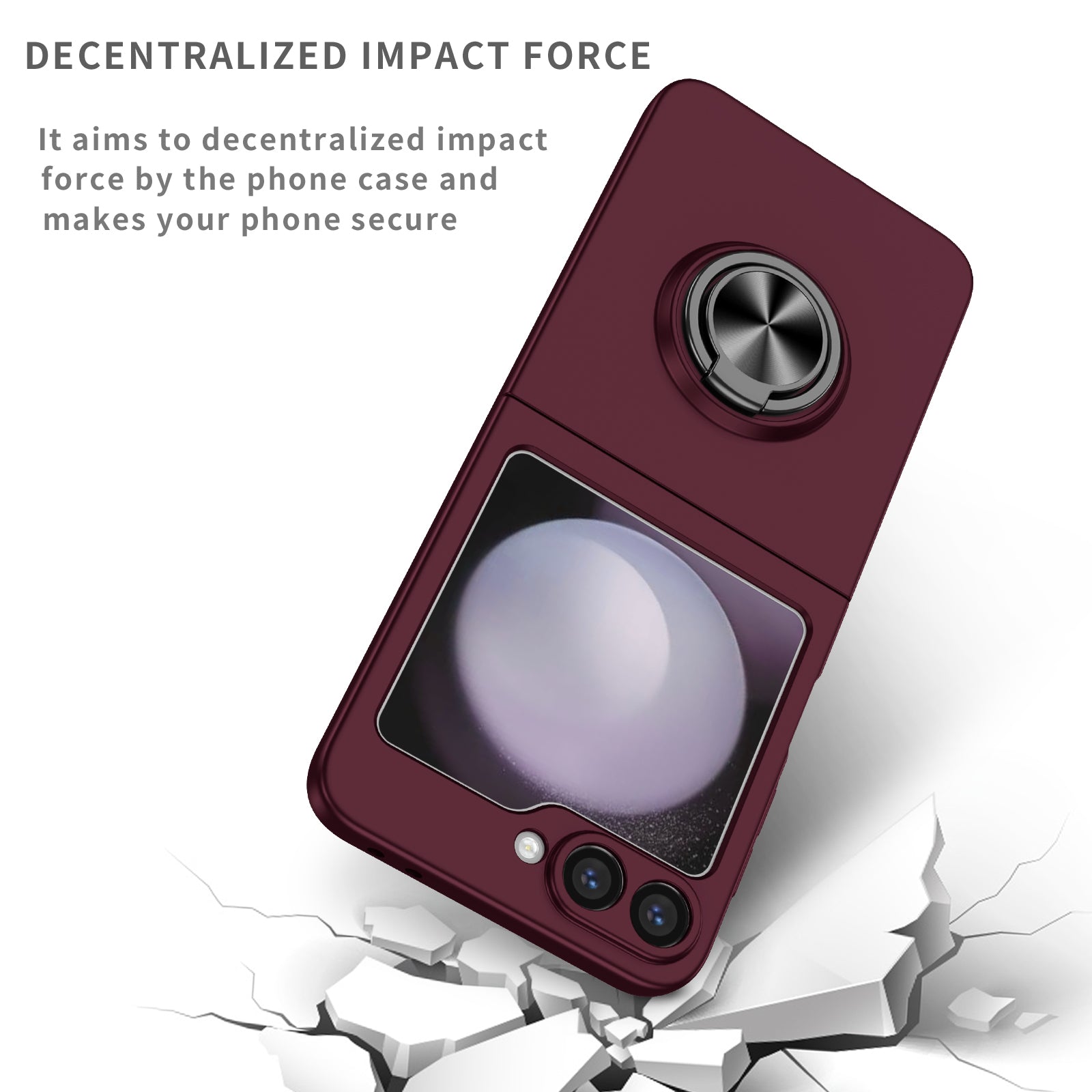 For Samsung Galaxy Z Flip6 5G Case Rotatable Ring Kickstand Hard PC Phone Cover - Wine Red