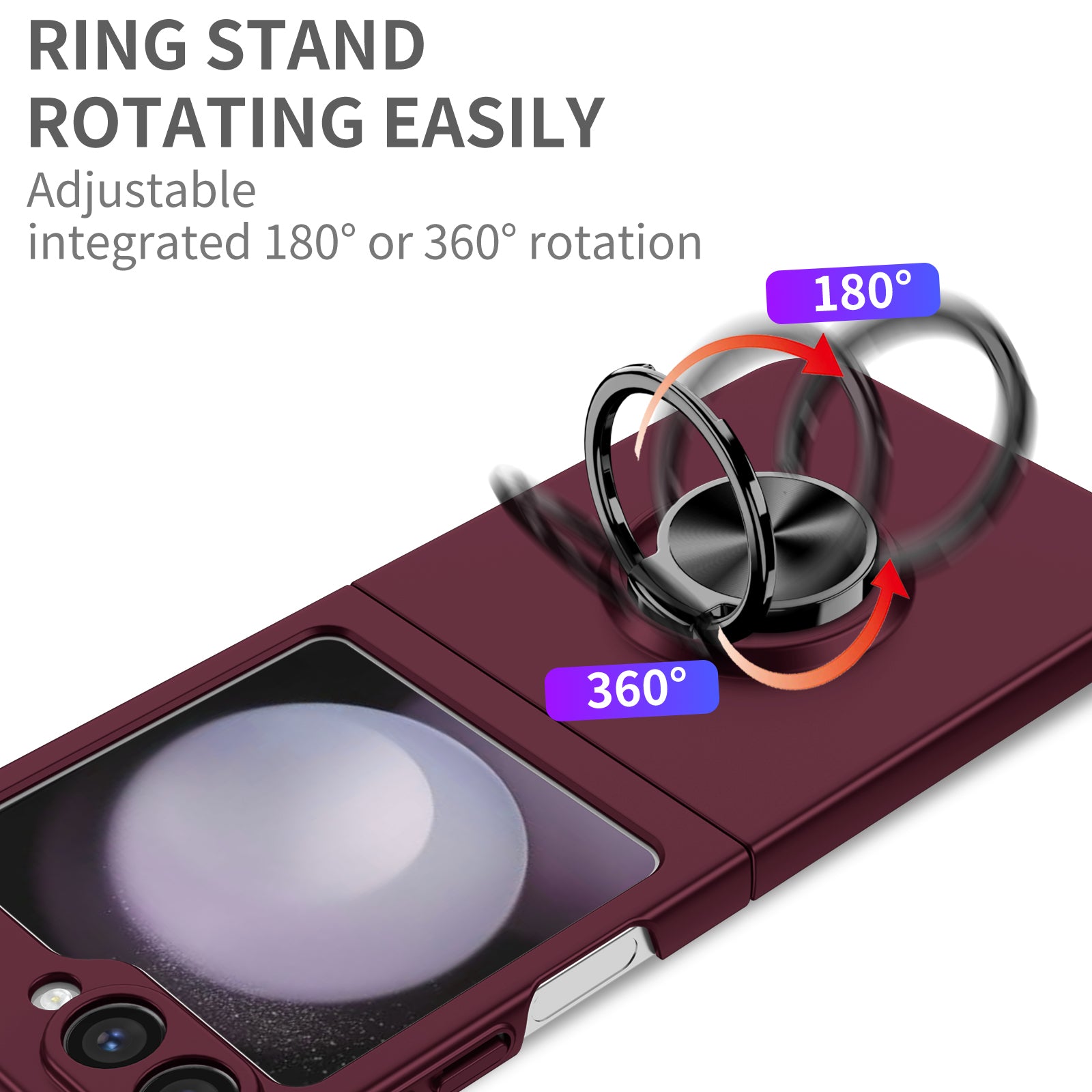 For Samsung Galaxy Z Flip6 5G Case Rotatable Ring Kickstand Hard PC Phone Cover - Wine Red