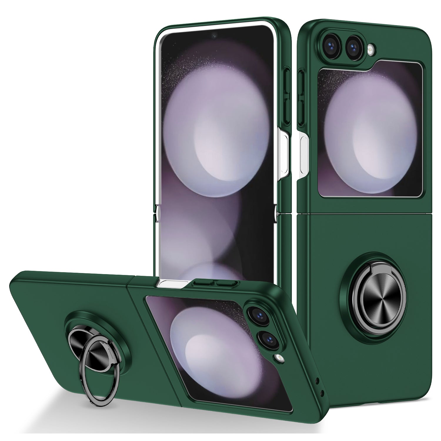 For Samsung Galaxy Z Flip6 5G Case Rotatable Ring Kickstand Hard PC Phone Cover - Blackish Green