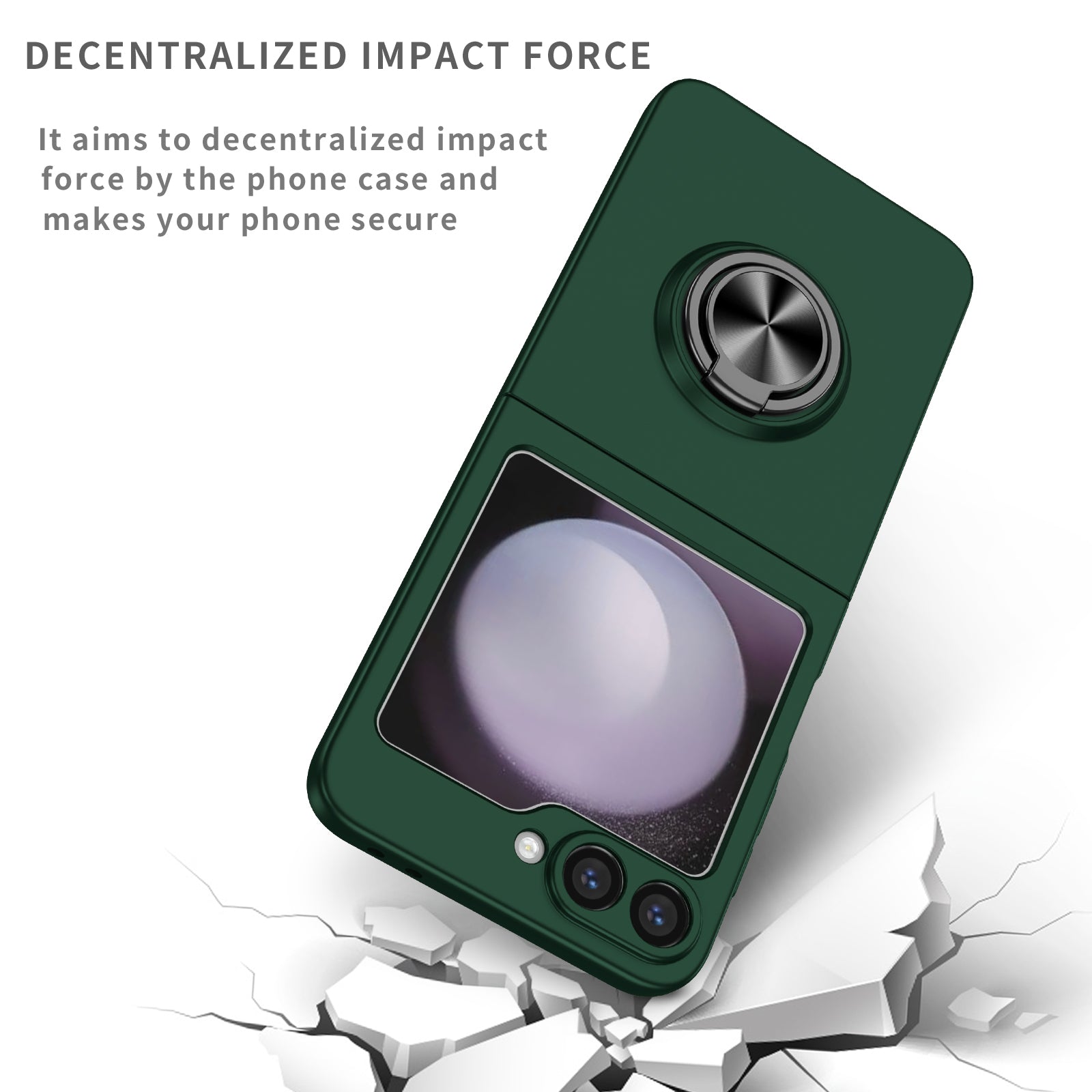 For Samsung Galaxy Z Flip6 5G Case Rotatable Ring Kickstand Hard PC Phone Cover - Blackish Green