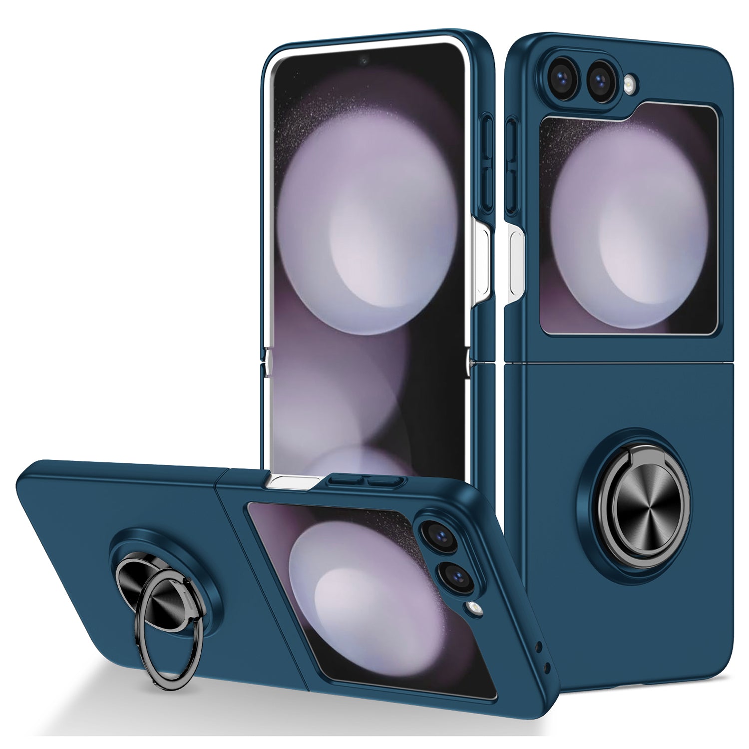 For Samsung Galaxy Z Flip6 5G Case Rotatable Ring Kickstand Hard PC Phone Cover - Dark Blue