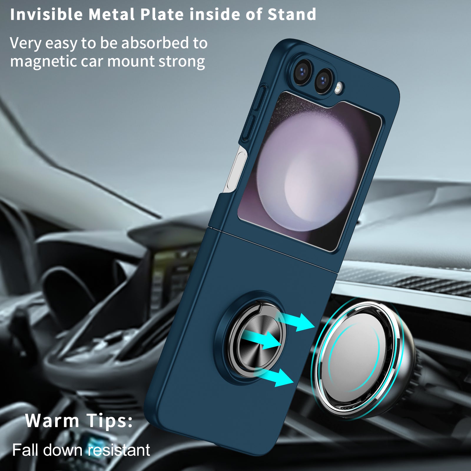 For Samsung Galaxy Z Flip6 5G Case Rotatable Ring Kickstand Hard PC Phone Cover - Dark Blue