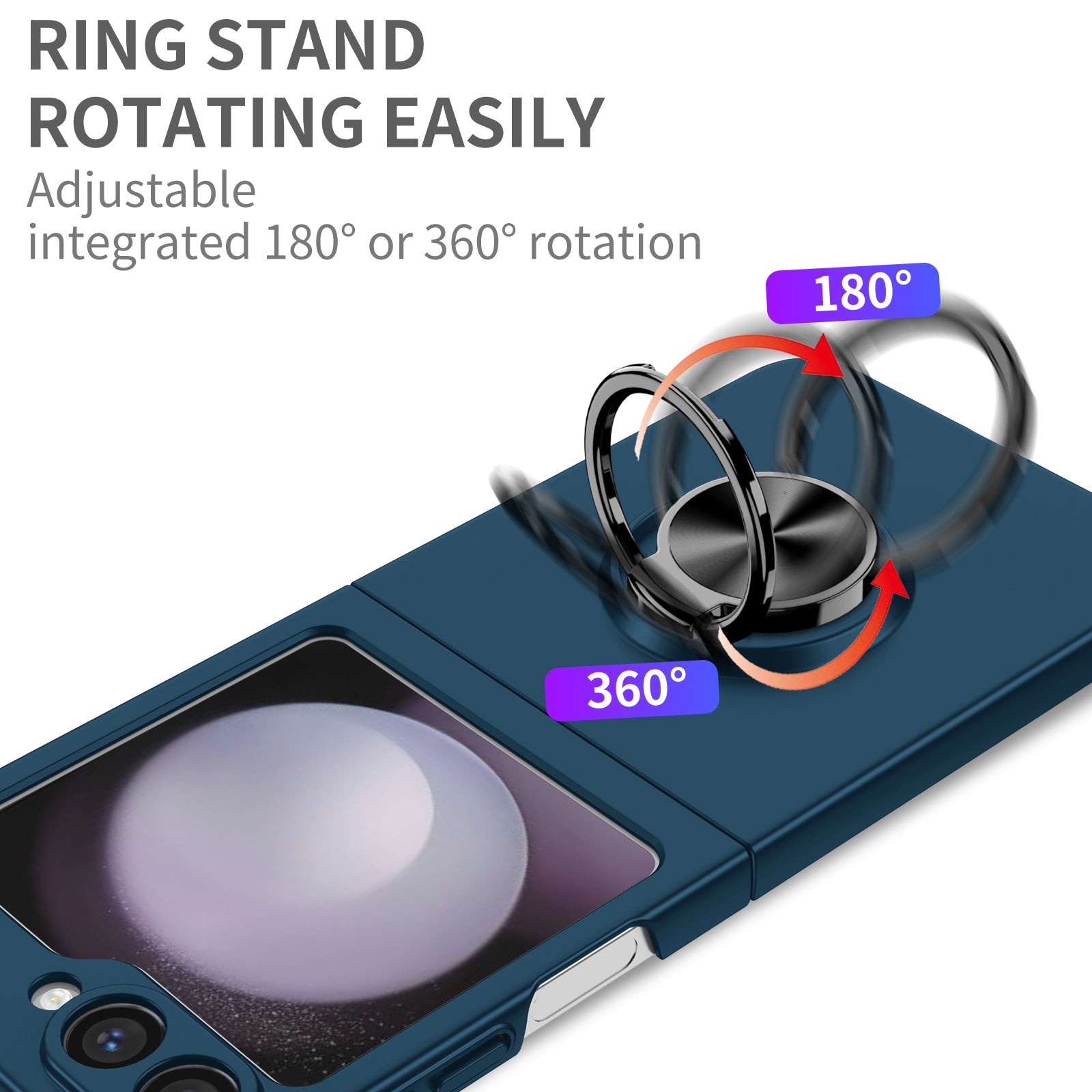 For Samsung Galaxy Z Flip6 5G Case Rotatable Ring Kickstand Hard PC Phone Cover - Dark Blue