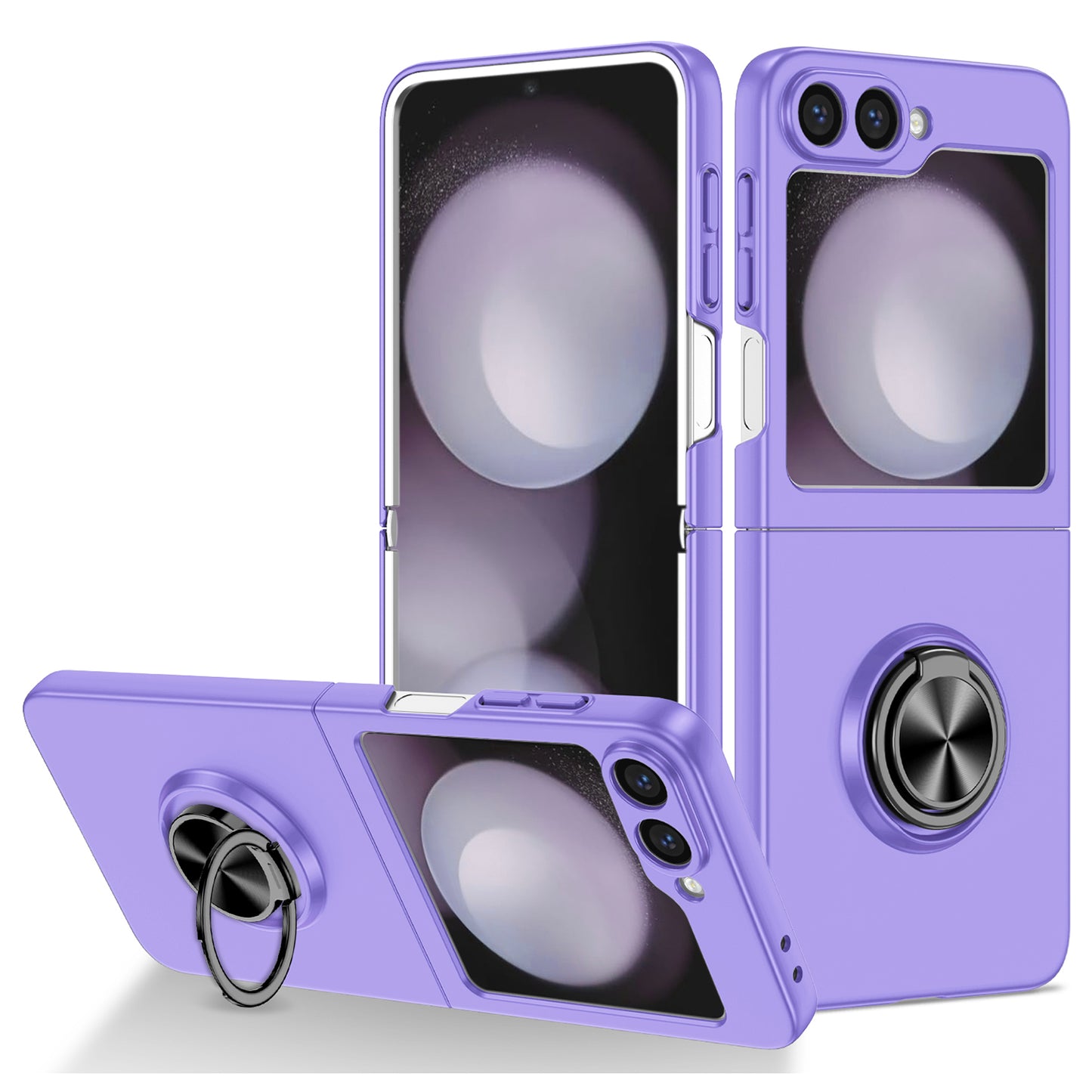 For Samsung Galaxy Z Flip6 5G Case Rotatable Ring Kickstand Hard PC Phone Cover - Purple