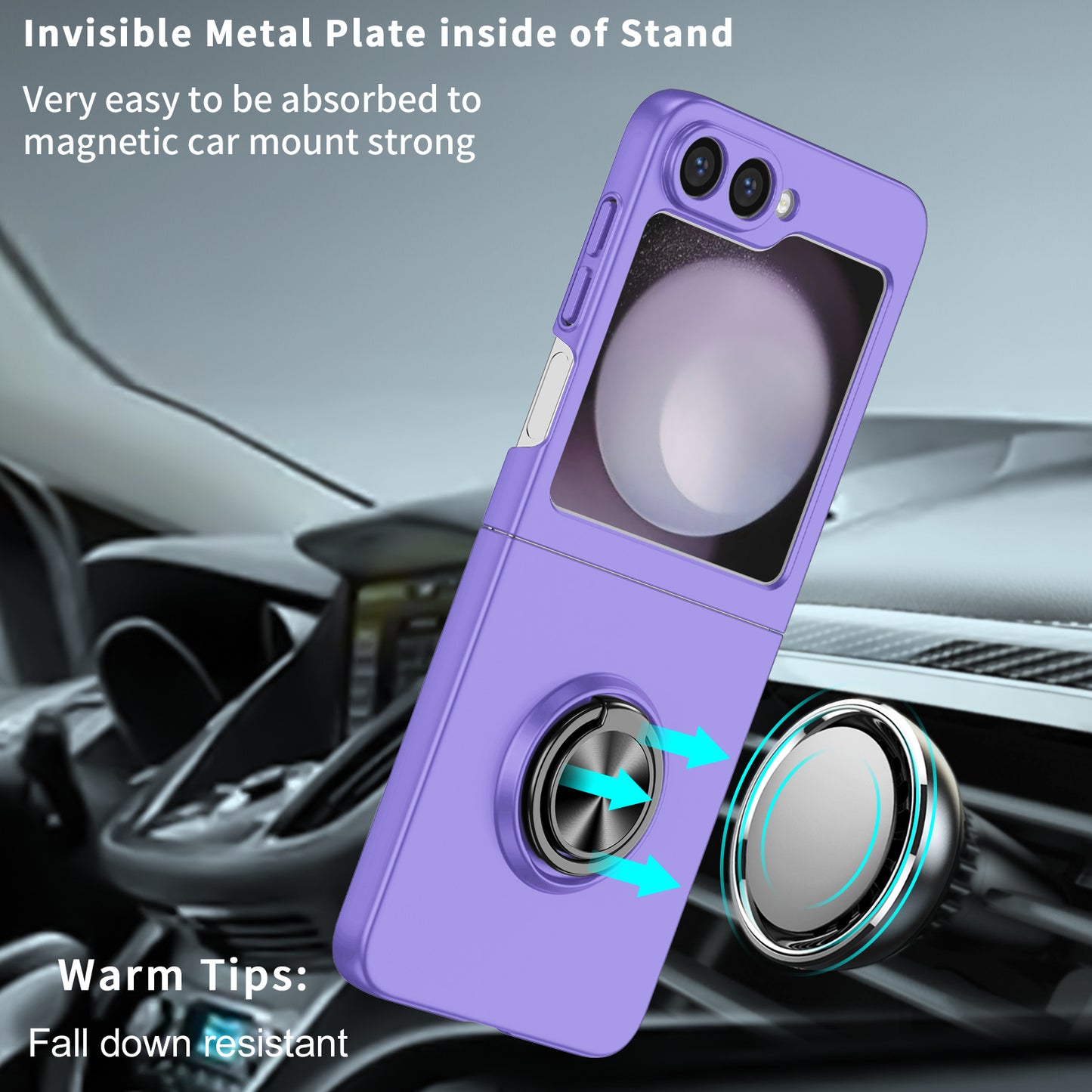 For Samsung Galaxy Z Flip6 5G Case Rotatable Ring Kickstand Hard PC Phone Cover - Purple