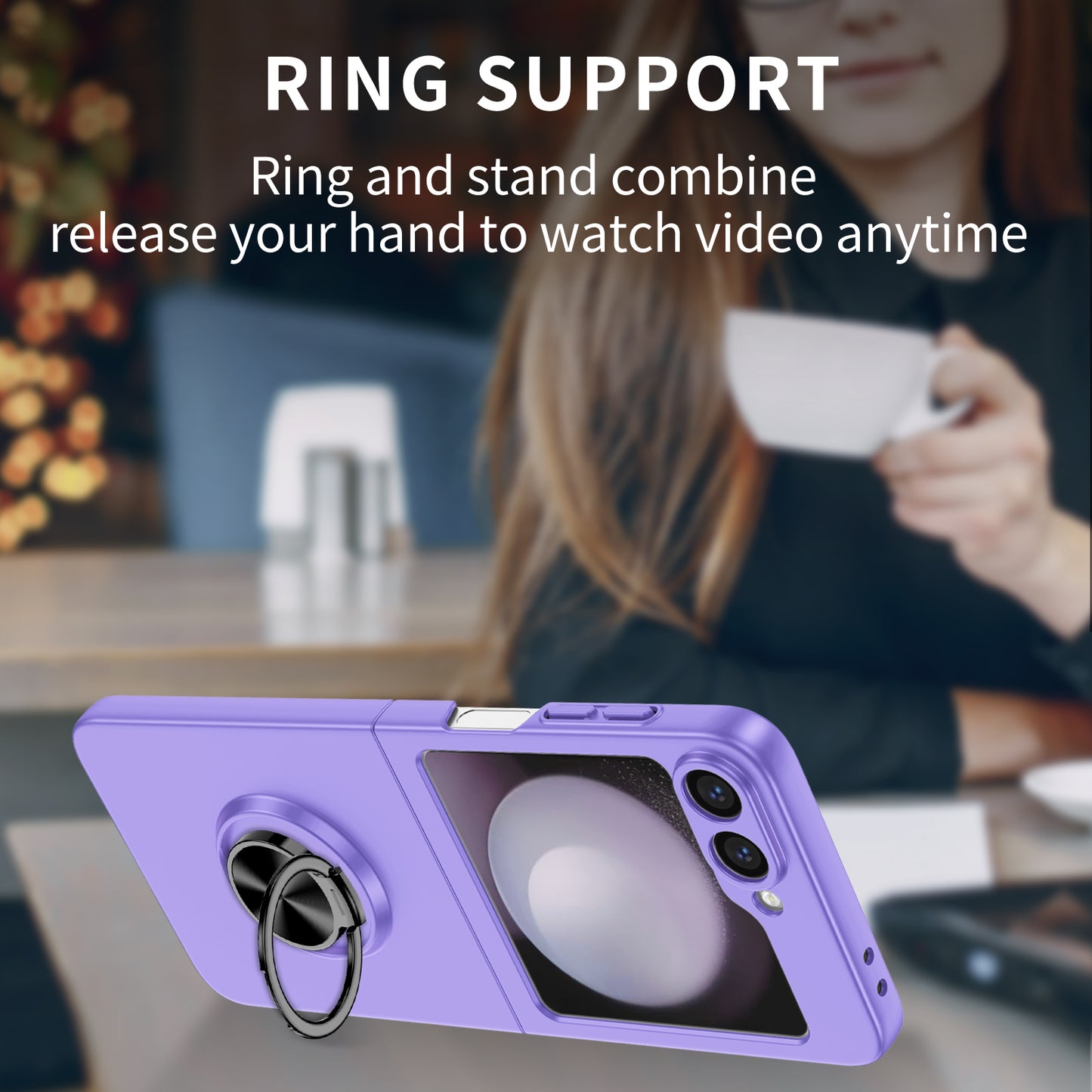 For Samsung Galaxy Z Flip6 5G Case Rotatable Ring Kickstand Hard PC Phone Cover - Purple