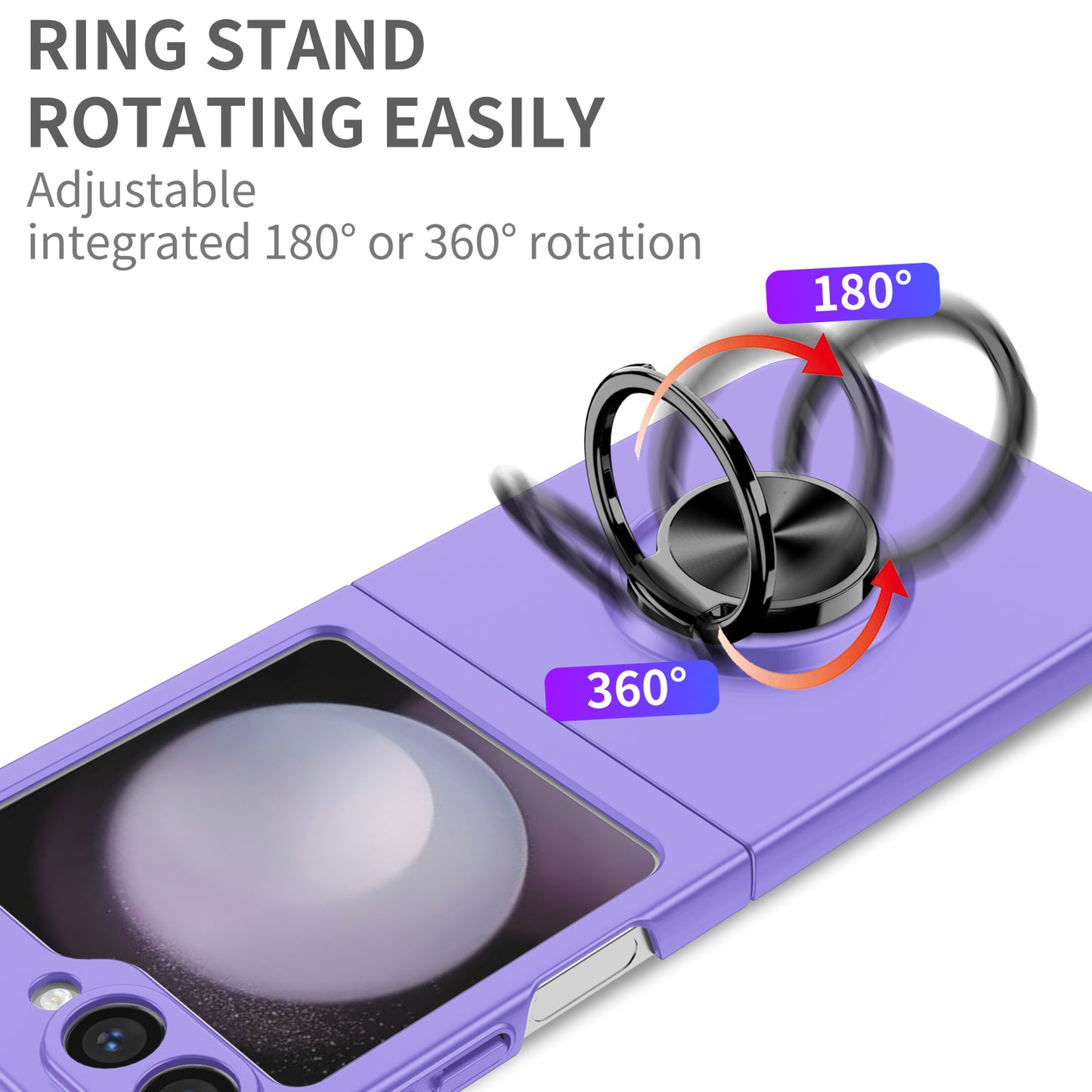 For Samsung Galaxy Z Flip6 5G Case Rotatable Ring Kickstand Hard PC Phone Cover - Purple