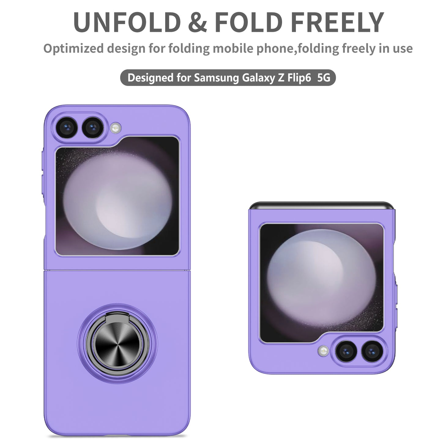 For Samsung Galaxy Z Flip6 5G Case Rotatable Ring Kickstand Hard PC Phone Cover - Purple