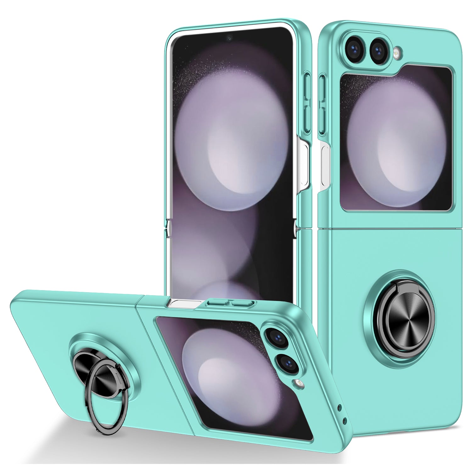 For Samsung Galaxy Z Flip6 5G Case Rotatable Ring Kickstand Hard PC Phone Cover - Sky Blue