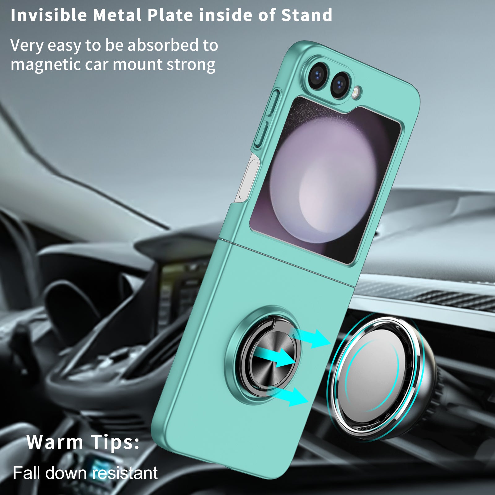 For Samsung Galaxy Z Flip6 5G Case Rotatable Ring Kickstand Hard PC Phone Cover - Sky Blue
