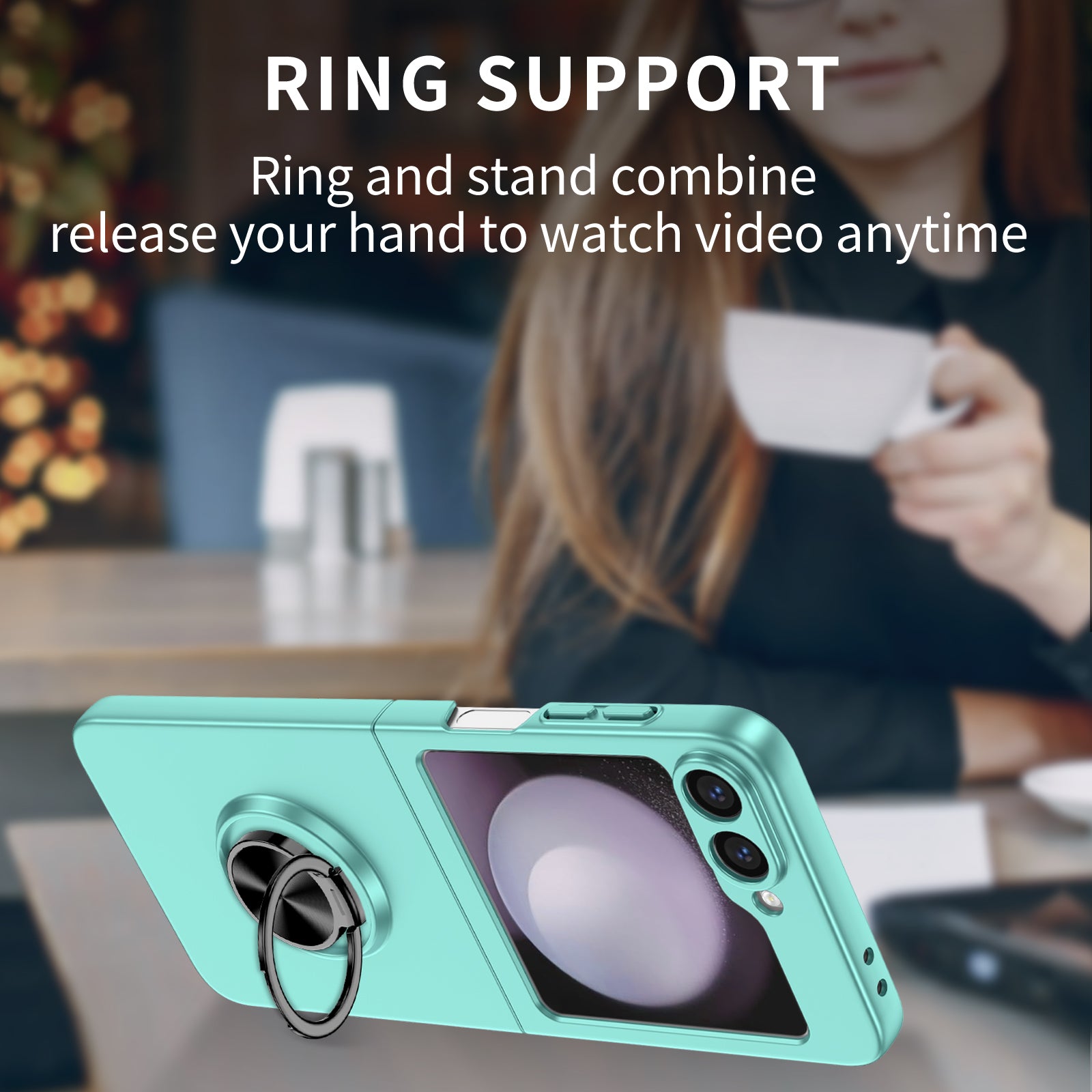 For Samsung Galaxy Z Flip6 5G Case Rotatable Ring Kickstand Hard PC Phone Cover - Sky Blue