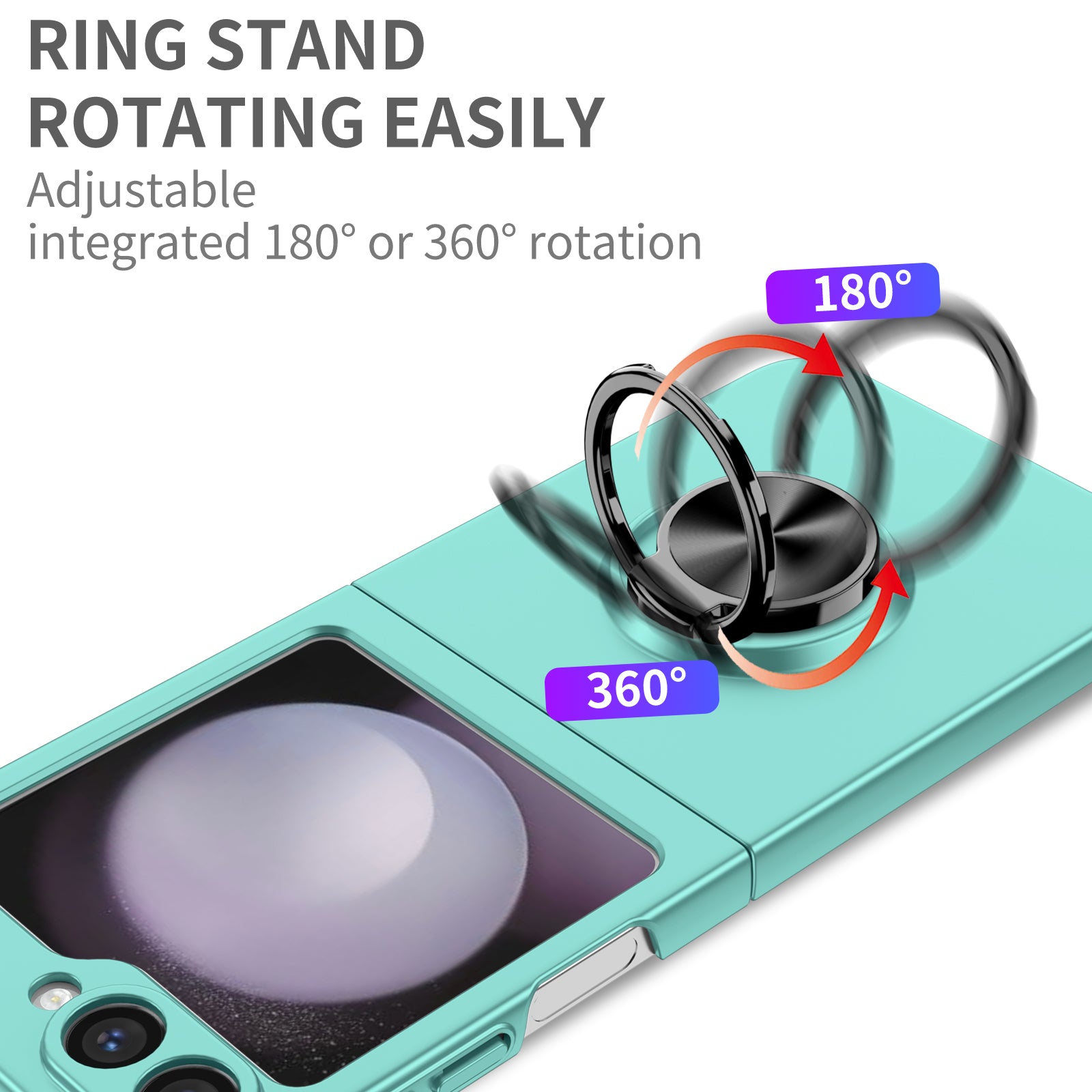 For Samsung Galaxy Z Flip6 5G Case Rotatable Ring Kickstand Hard PC Phone Cover - Sky Blue