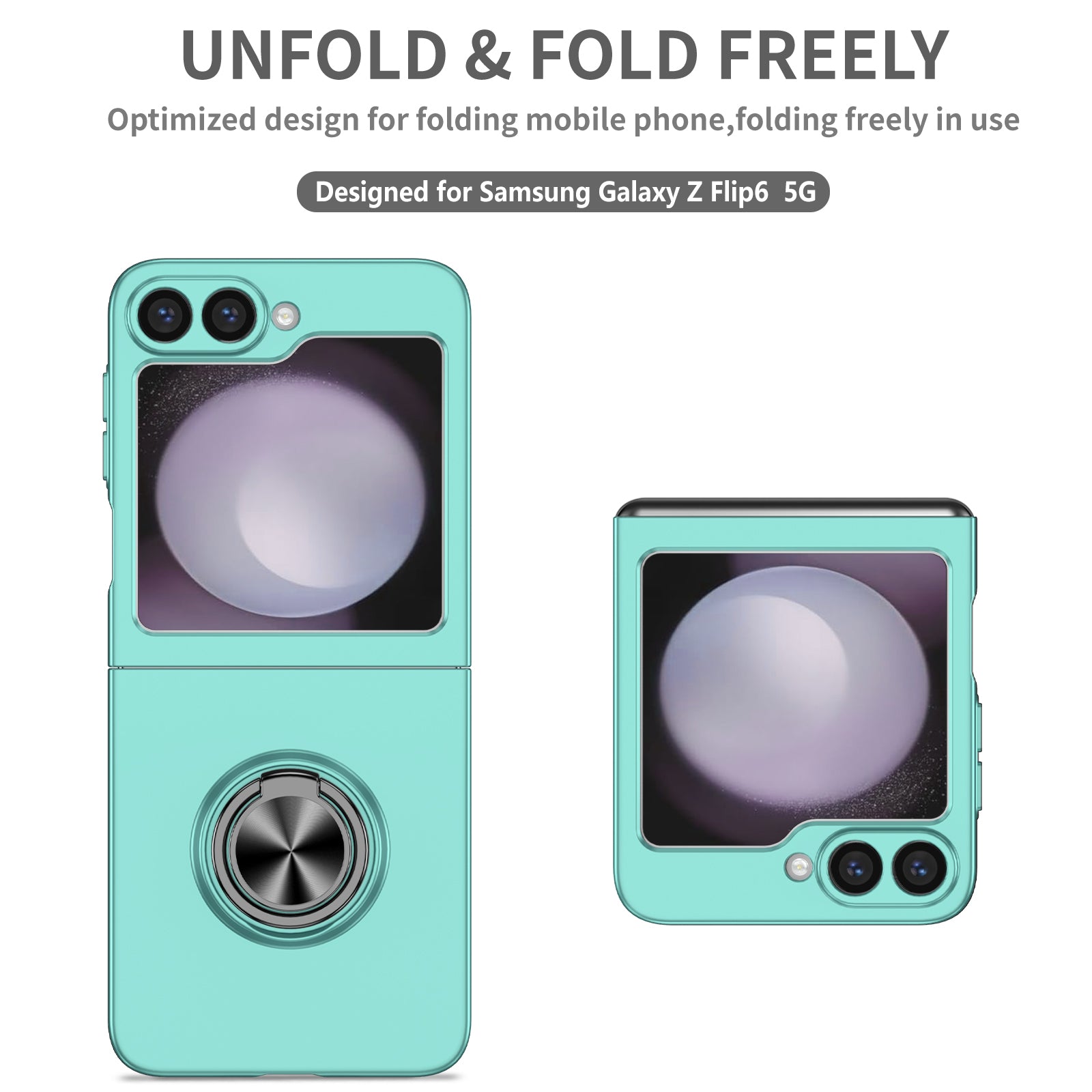 For Samsung Galaxy Z Flip6 5G Case Rotatable Ring Kickstand Hard PC Phone Cover - Sky Blue