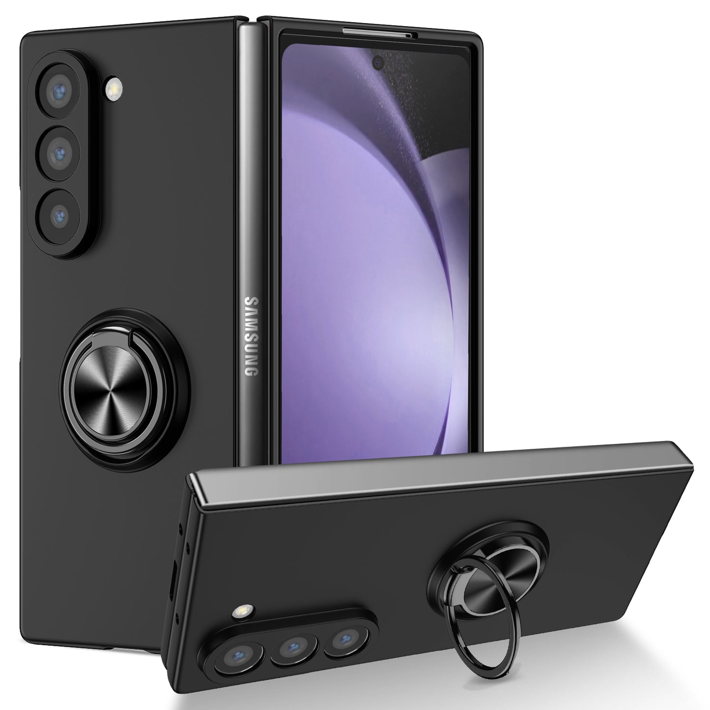 For Samsung Galaxy Z Fold6 5G Case Ring Kickstand PC Phone Cover Support Car Mount - Black