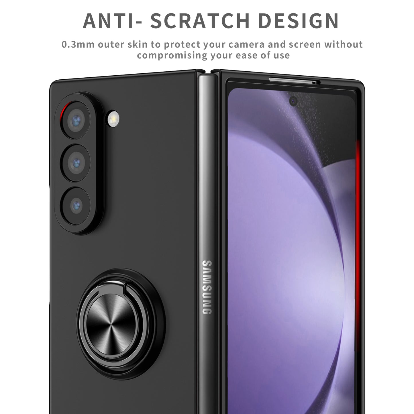 For Samsung Galaxy Z Fold6 5G Case Ring Kickstand PC Phone Cover Support Car Mount - Black