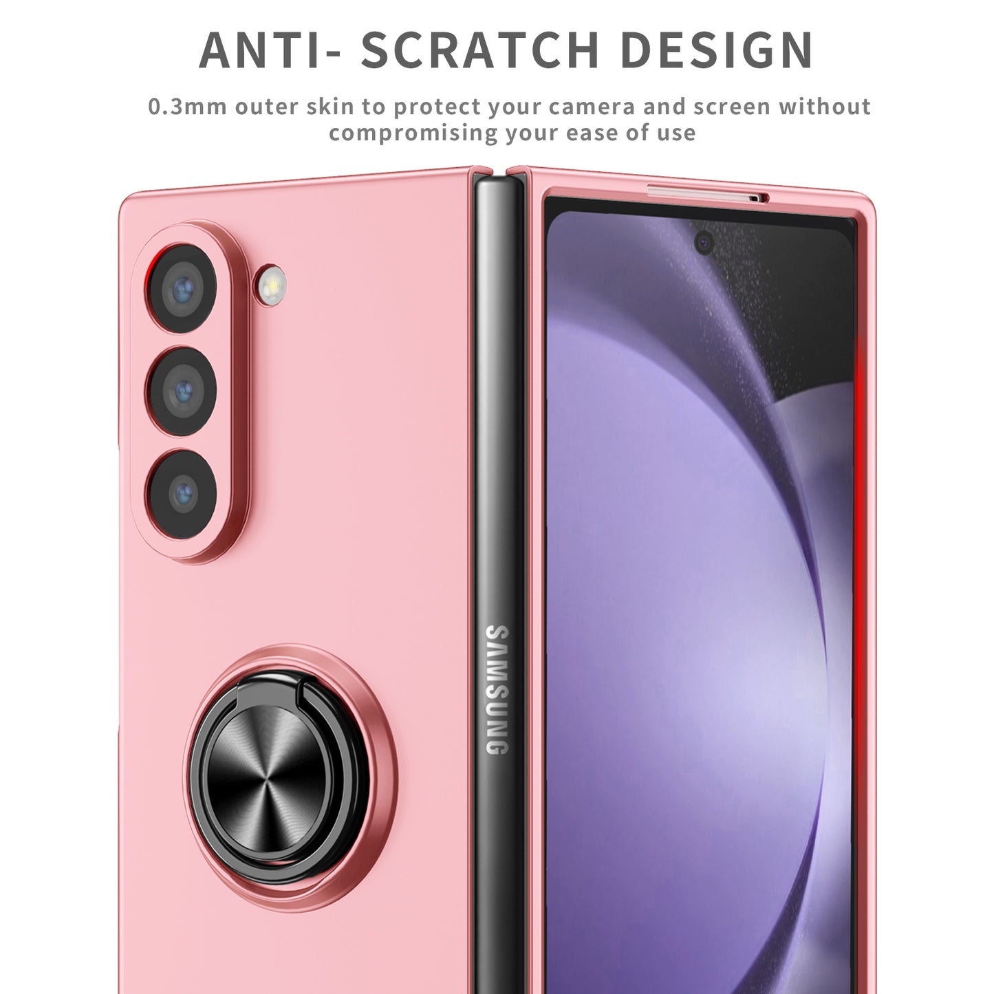 For Samsung Galaxy Z Fold6 5G Case Ring Kickstand PC Phone Cover Support Car Mount - Pink