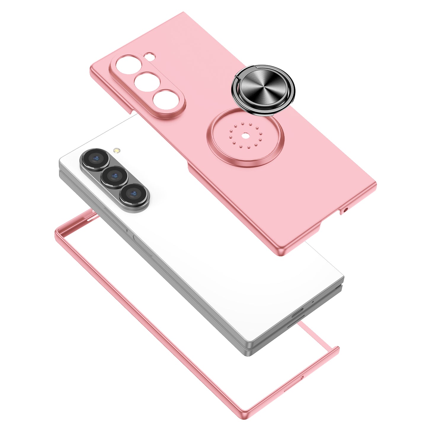 For Samsung Galaxy Z Fold6 5G Case Ring Kickstand PC Phone Cover Support Car Mount - Pink