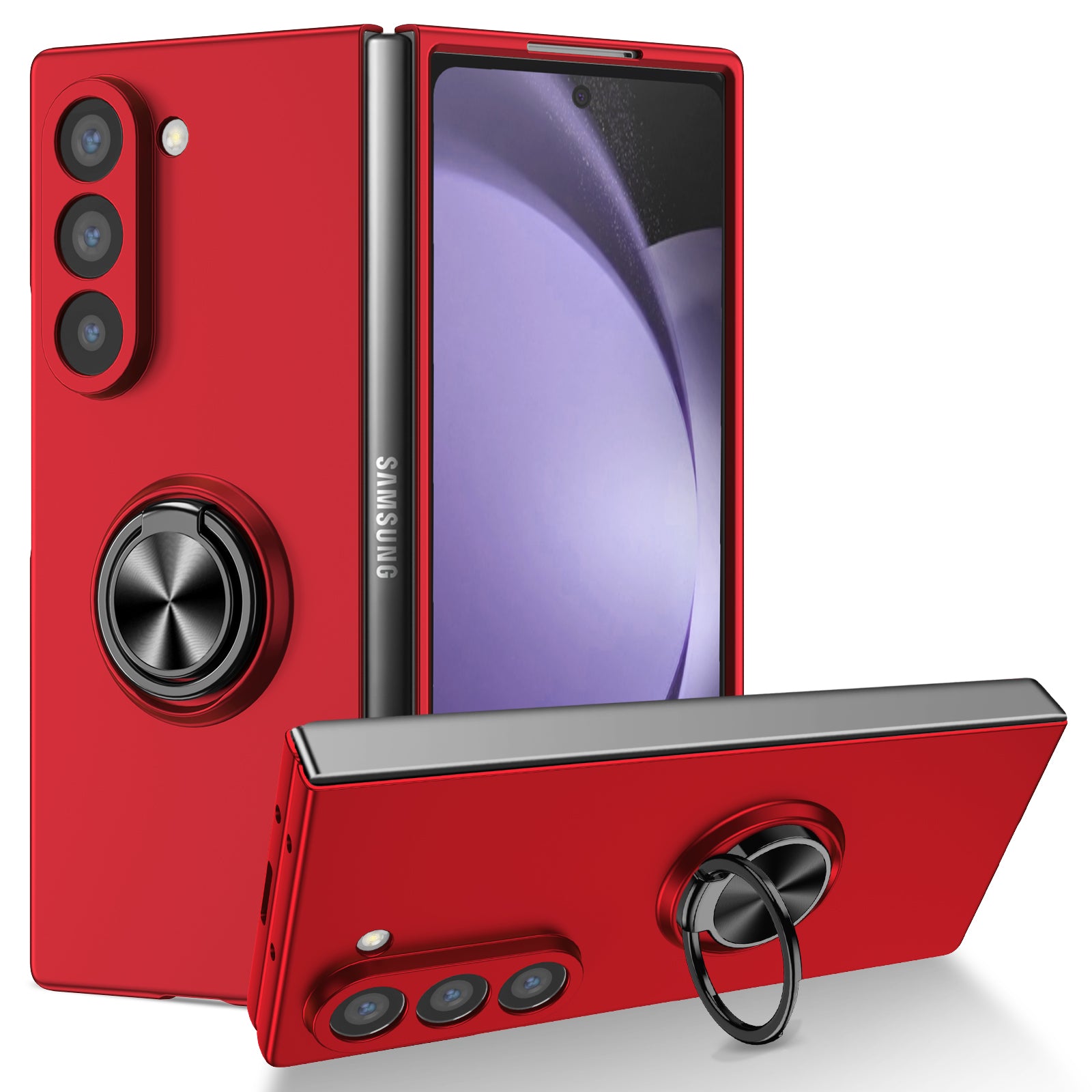 For Samsung Galaxy Z Fold6 5G Case Ring Kickstand PC Phone Cover Support Car Mount - Red