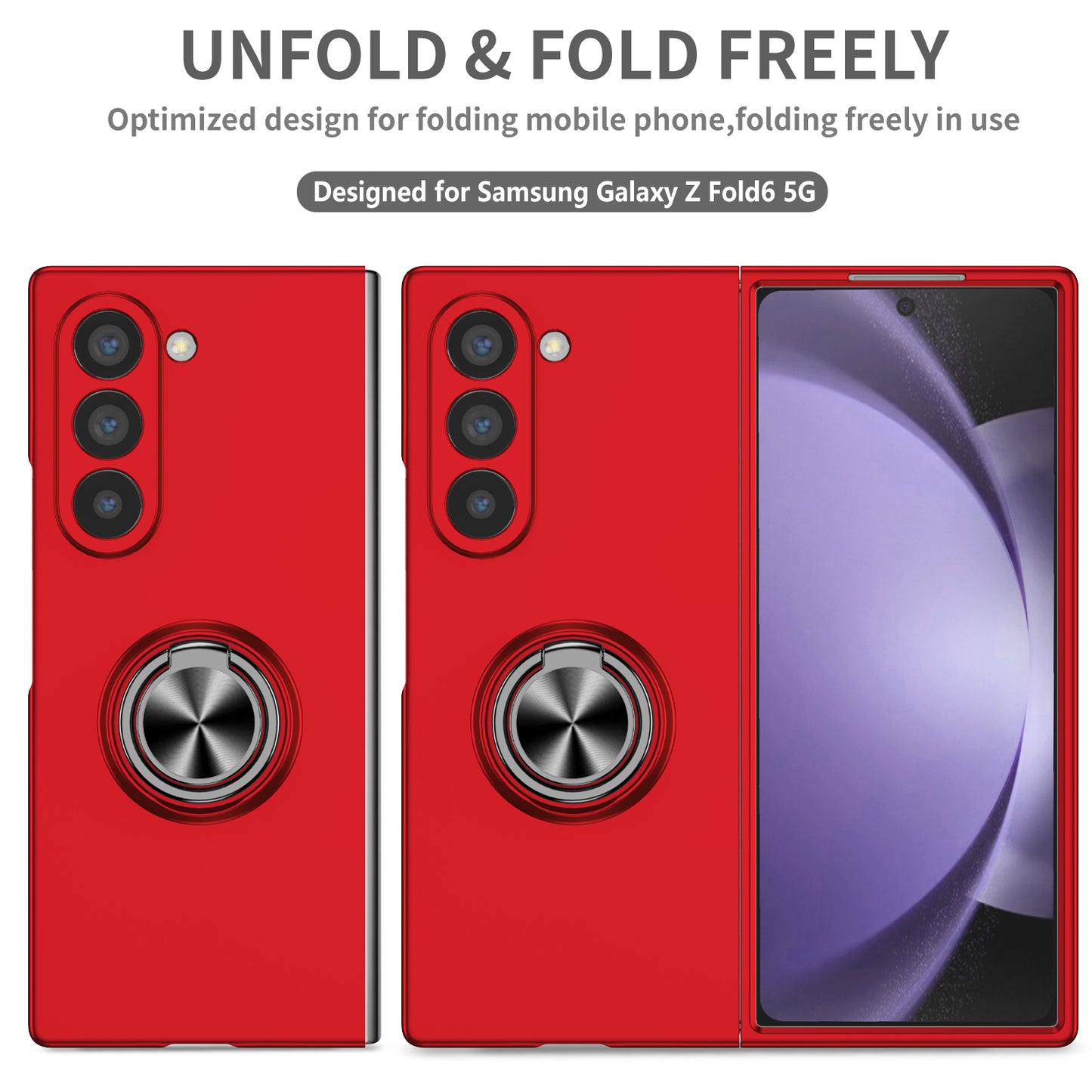 For Samsung Galaxy Z Fold6 5G Case Ring Kickstand PC Phone Cover Support Car Mount - Red