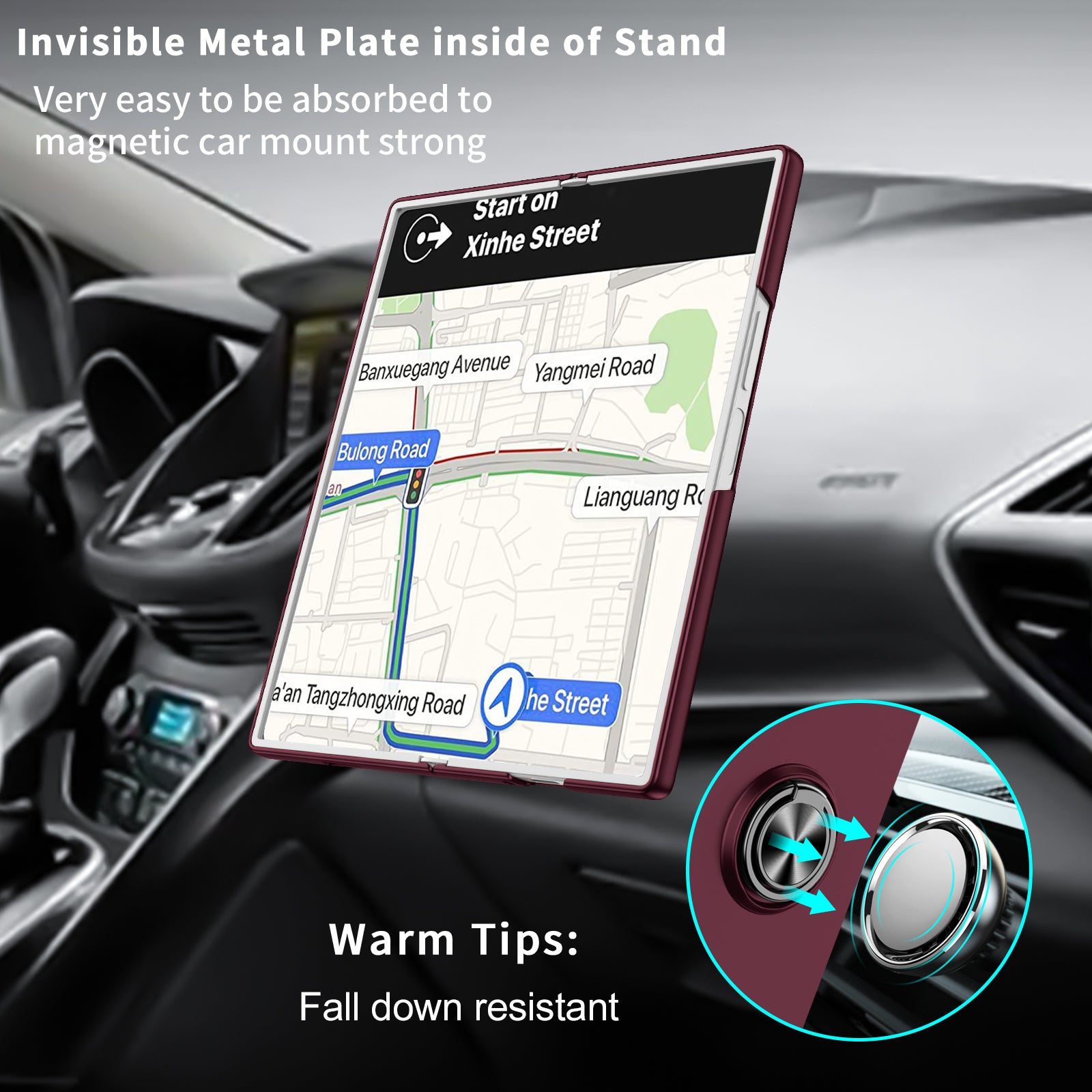 For Samsung Galaxy Z Fold6 5G Case Ring Kickstand PC Phone Cover Support Car Mount - Wine Red