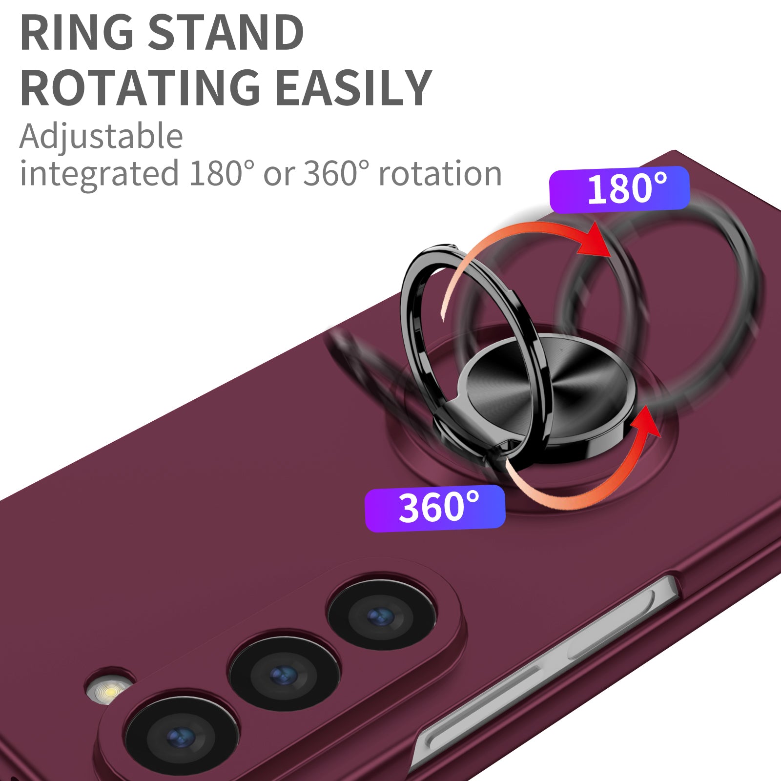 For Samsung Galaxy Z Fold6 5G Case Ring Kickstand PC Phone Cover Support Car Mount - Wine Red
