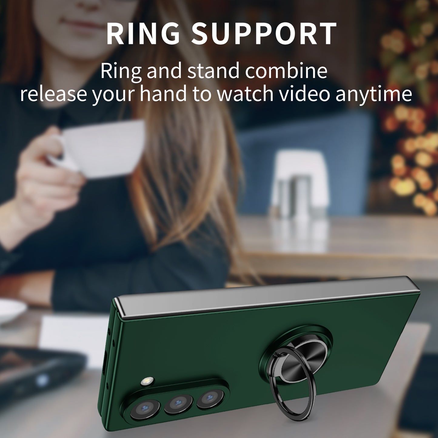 For Samsung Galaxy Z Fold6 5G Case Ring Kickstand PC Phone Cover Support Car Mount - Blackish Green