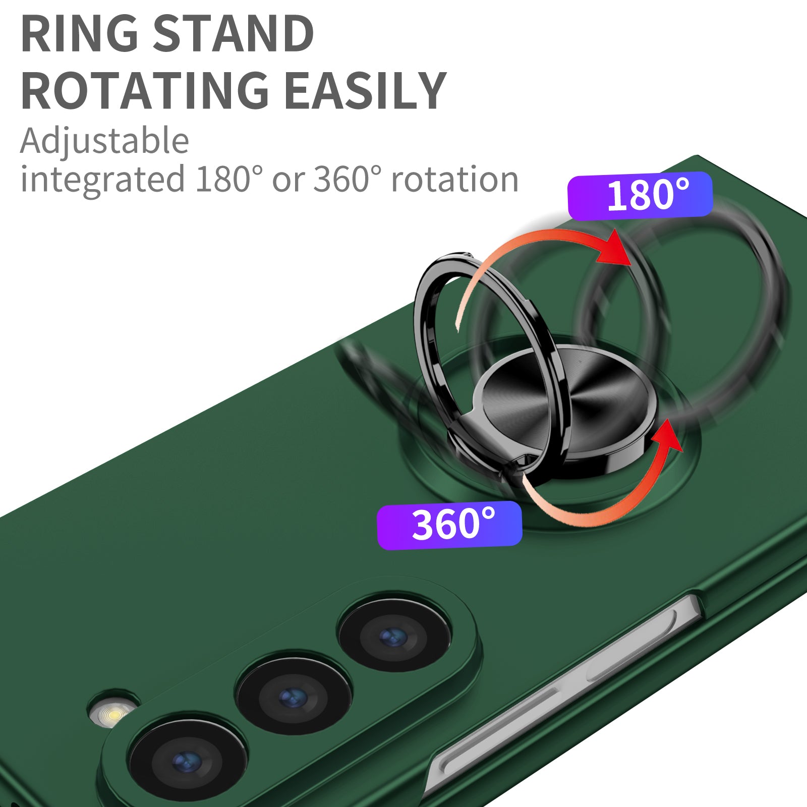 For Samsung Galaxy Z Fold6 5G Case Ring Kickstand PC Phone Cover Support Car Mount - Blackish Green