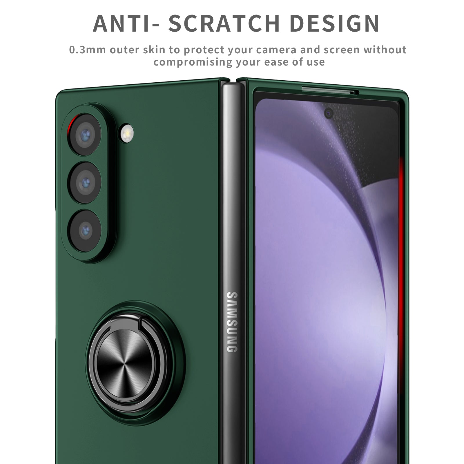 For Samsung Galaxy Z Fold6 5G Case Ring Kickstand PC Phone Cover Support Car Mount - Blackish Green