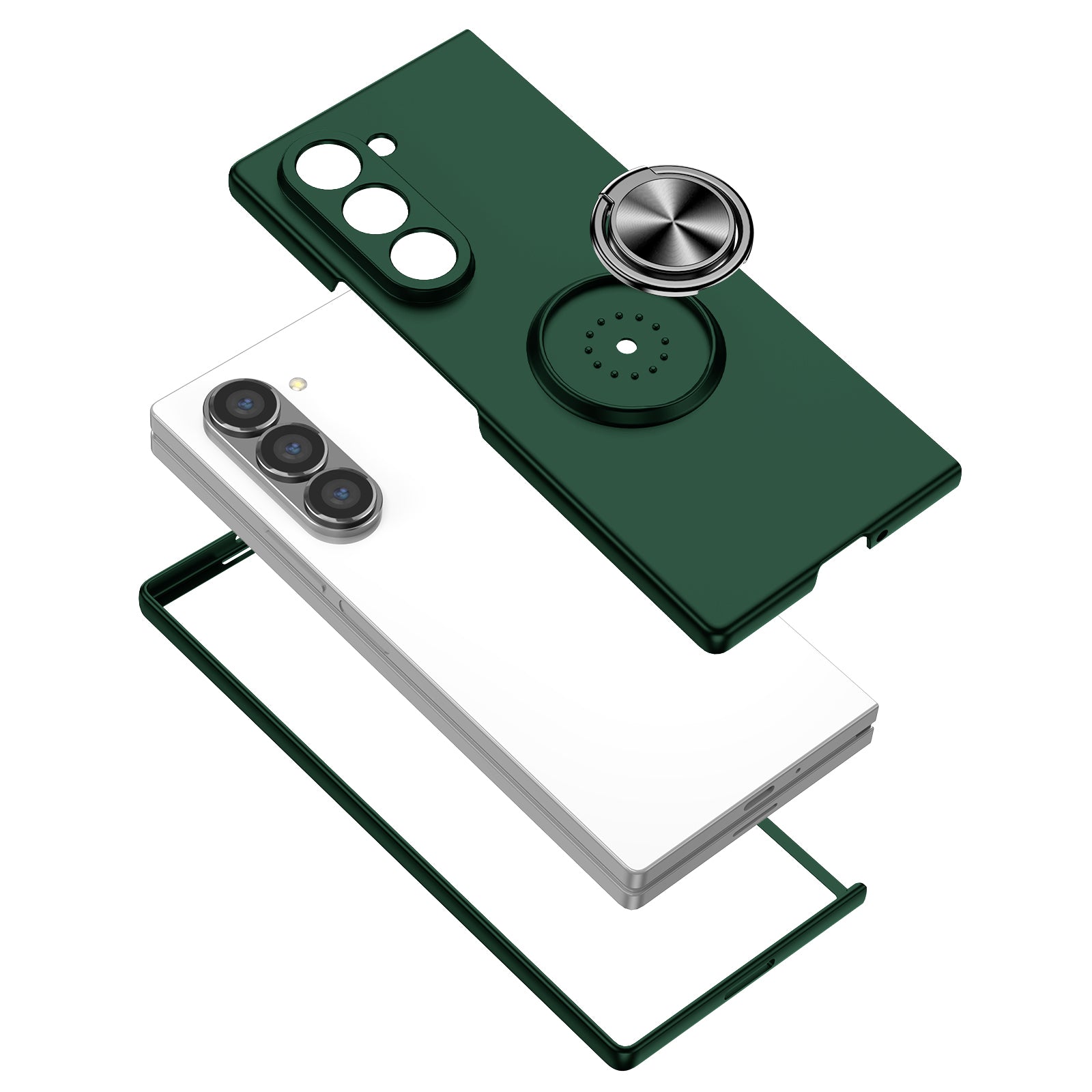 For Samsung Galaxy Z Fold6 5G Case Ring Kickstand PC Phone Cover Support Car Mount - Blackish Green