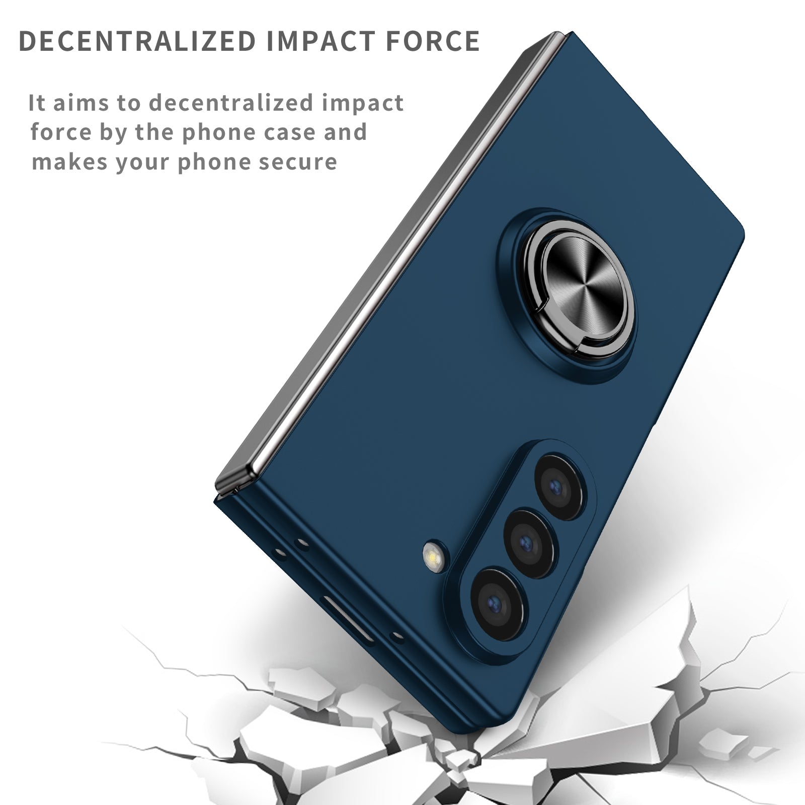 For Samsung Galaxy Z Fold6 5G Case Ring Kickstand PC Phone Cover Support Car Mount - Dark Blue
