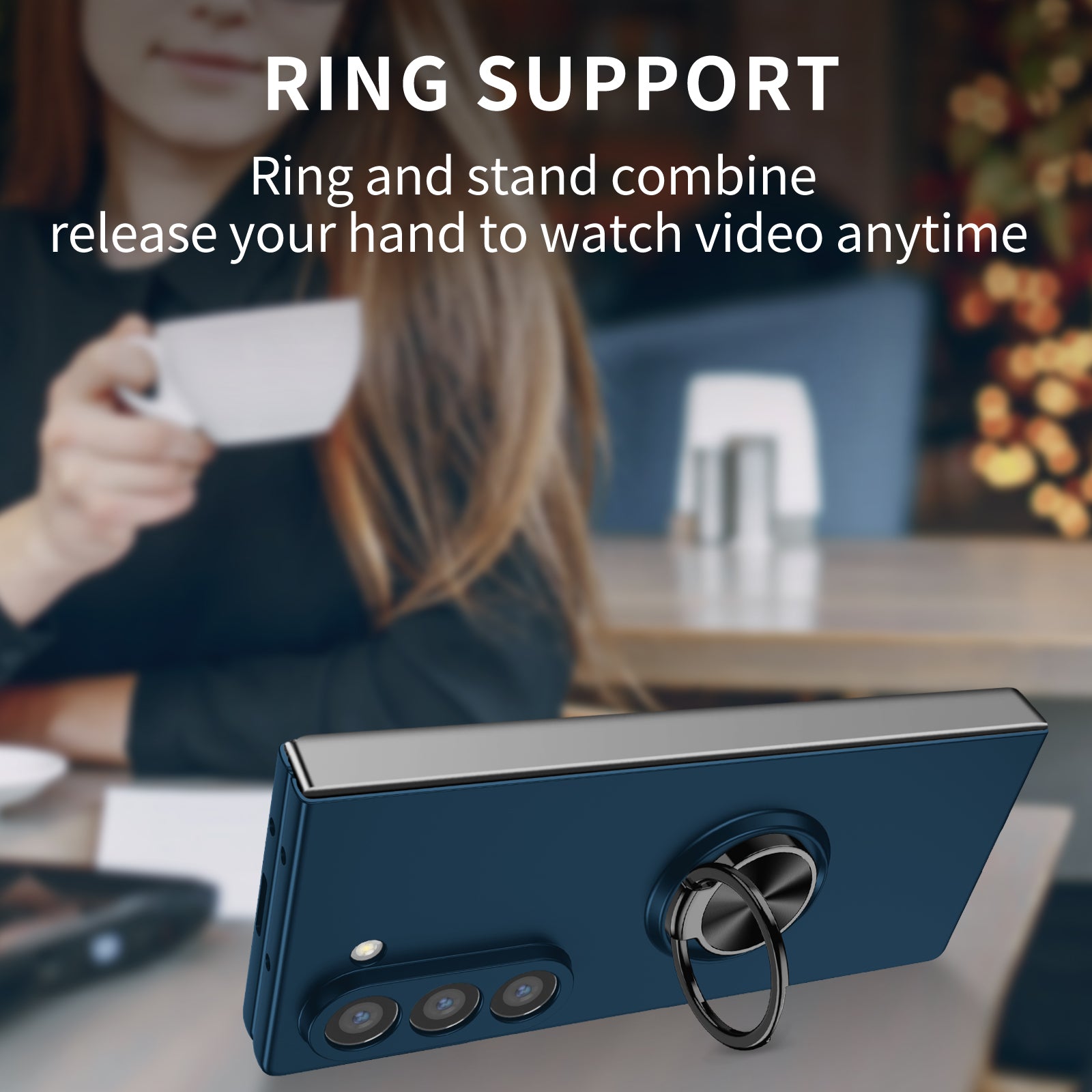 For Samsung Galaxy Z Fold6 5G Case Ring Kickstand PC Phone Cover Support Car Mount - Dark Blue