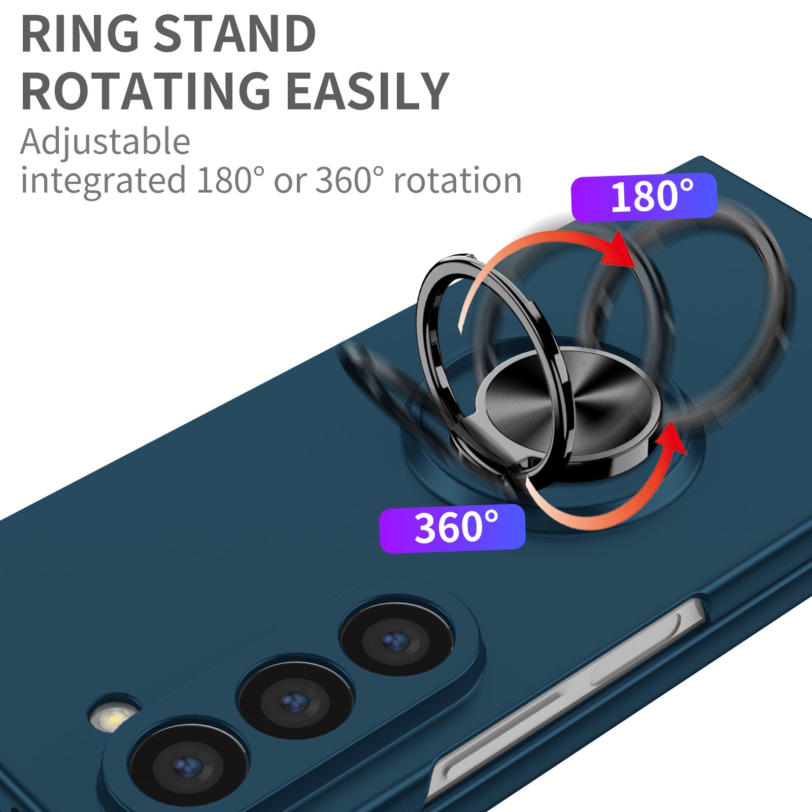 For Samsung Galaxy Z Fold6 5G Case Ring Kickstand PC Phone Cover Support Car Mount - Dark Blue