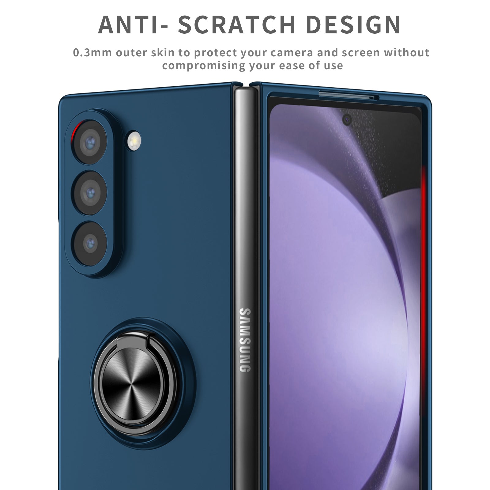 For Samsung Galaxy Z Fold6 5G Case Ring Kickstand PC Phone Cover Support Car Mount - Dark Blue