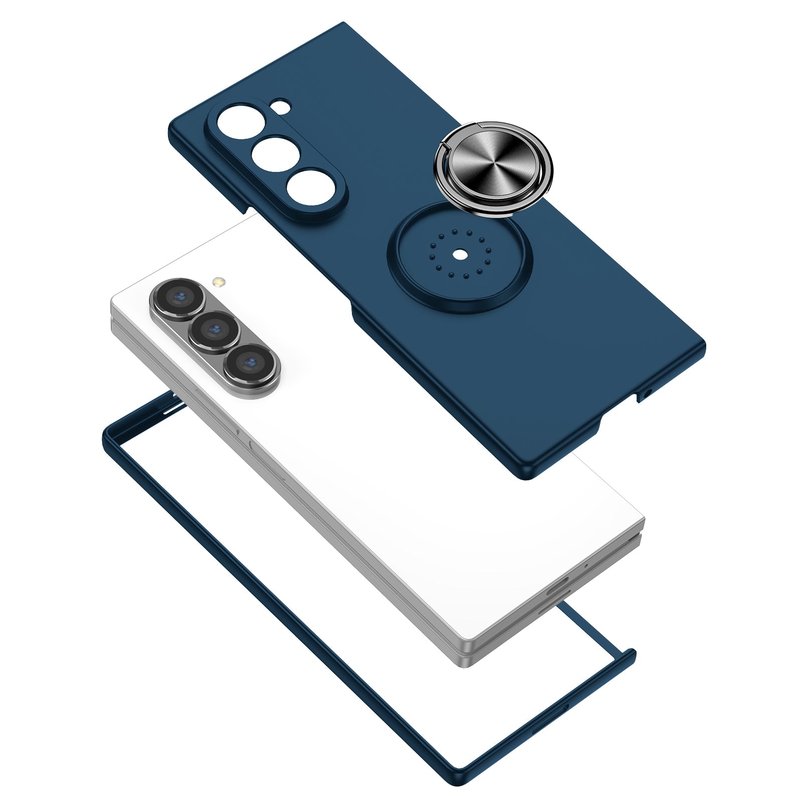 For Samsung Galaxy Z Fold6 5G Case Ring Kickstand PC Phone Cover Support Car Mount - Dark Blue