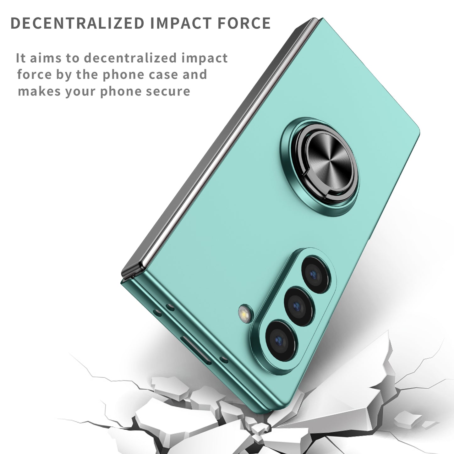 For Samsung Galaxy Z Fold6 5G Case Ring Kickstand PC Phone Cover Support Car Mount - Sky Blue