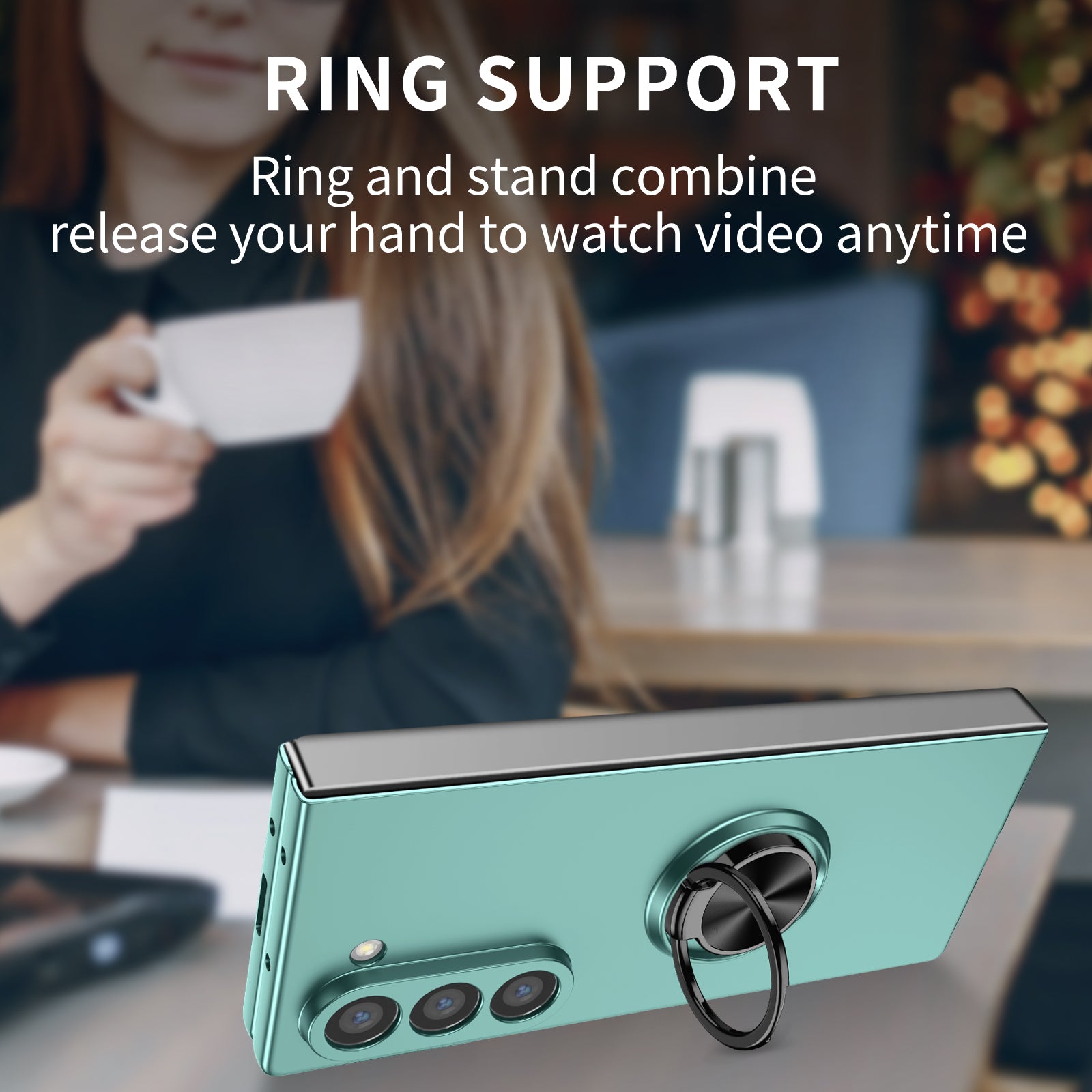 For Samsung Galaxy Z Fold6 5G Case Ring Kickstand PC Phone Cover Support Car Mount - Sky Blue