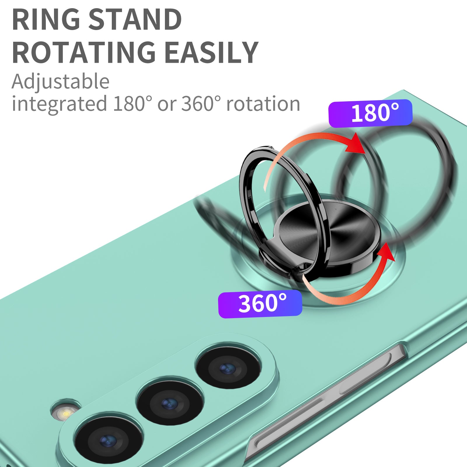 For Samsung Galaxy Z Fold6 5G Case Ring Kickstand PC Phone Cover Support Car Mount - Sky Blue