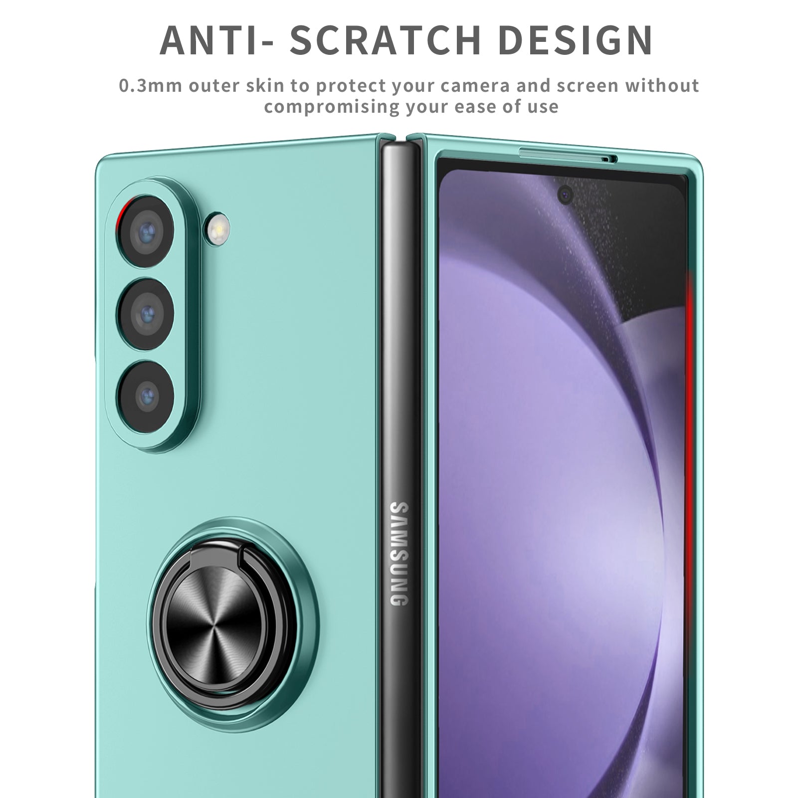 For Samsung Galaxy Z Fold6 5G Case Ring Kickstand PC Phone Cover Support Car Mount - Sky Blue