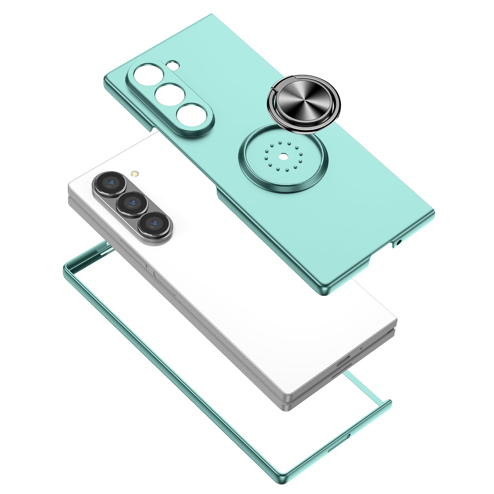 For Samsung Galaxy Z Fold6 5G Case Ring Kickstand PC Phone Cover Support Car Mount - Sky Blue