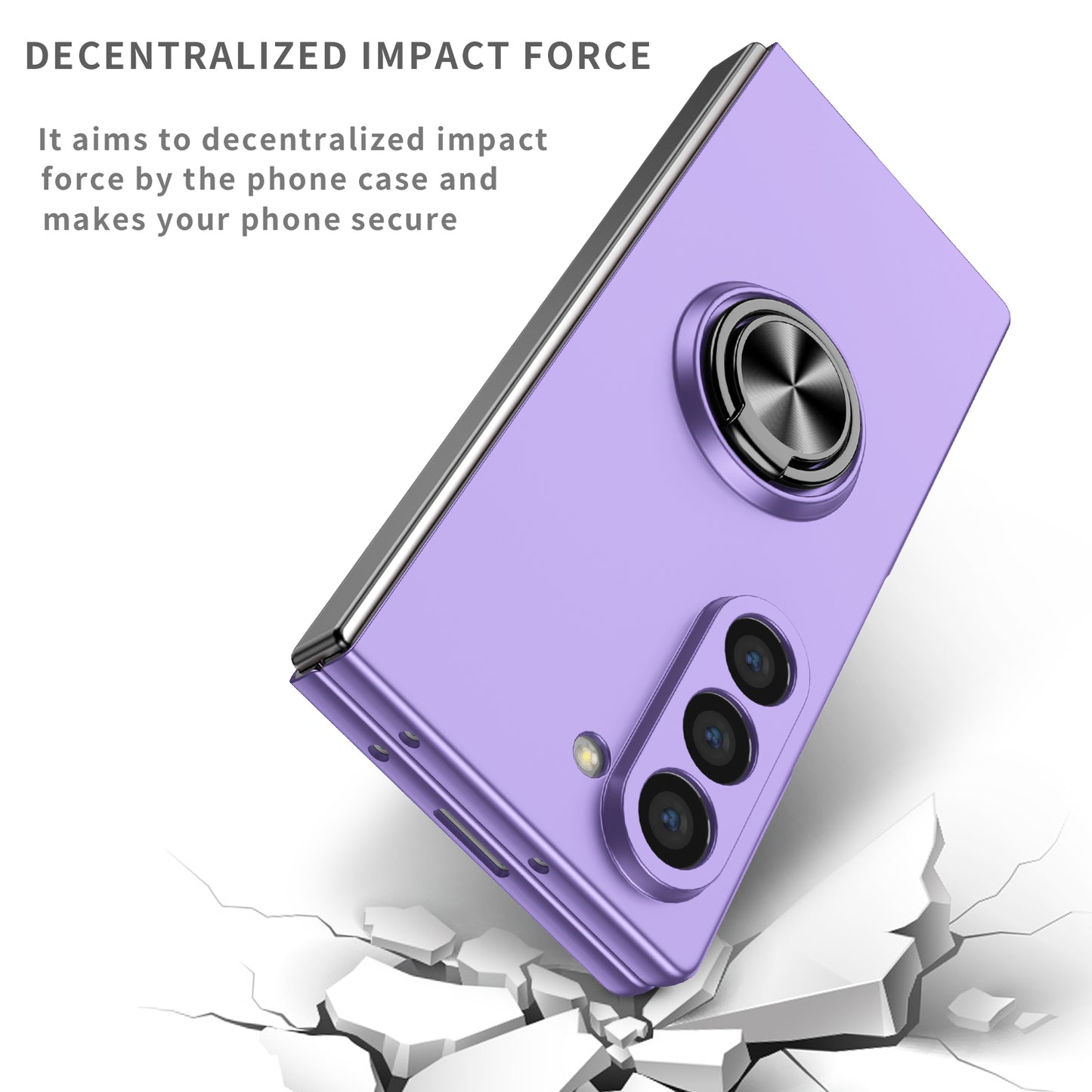 For Samsung Galaxy Z Fold6 5G Case Ring Kickstand PC Phone Cover Support Car Mount - Purple