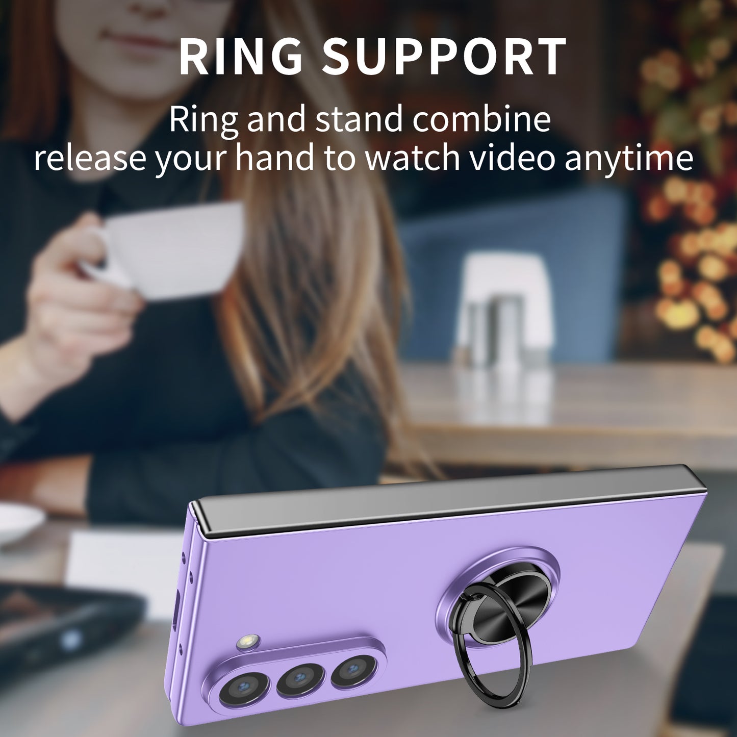 For Samsung Galaxy Z Fold6 5G Case Ring Kickstand PC Phone Cover Support Car Mount - Purple