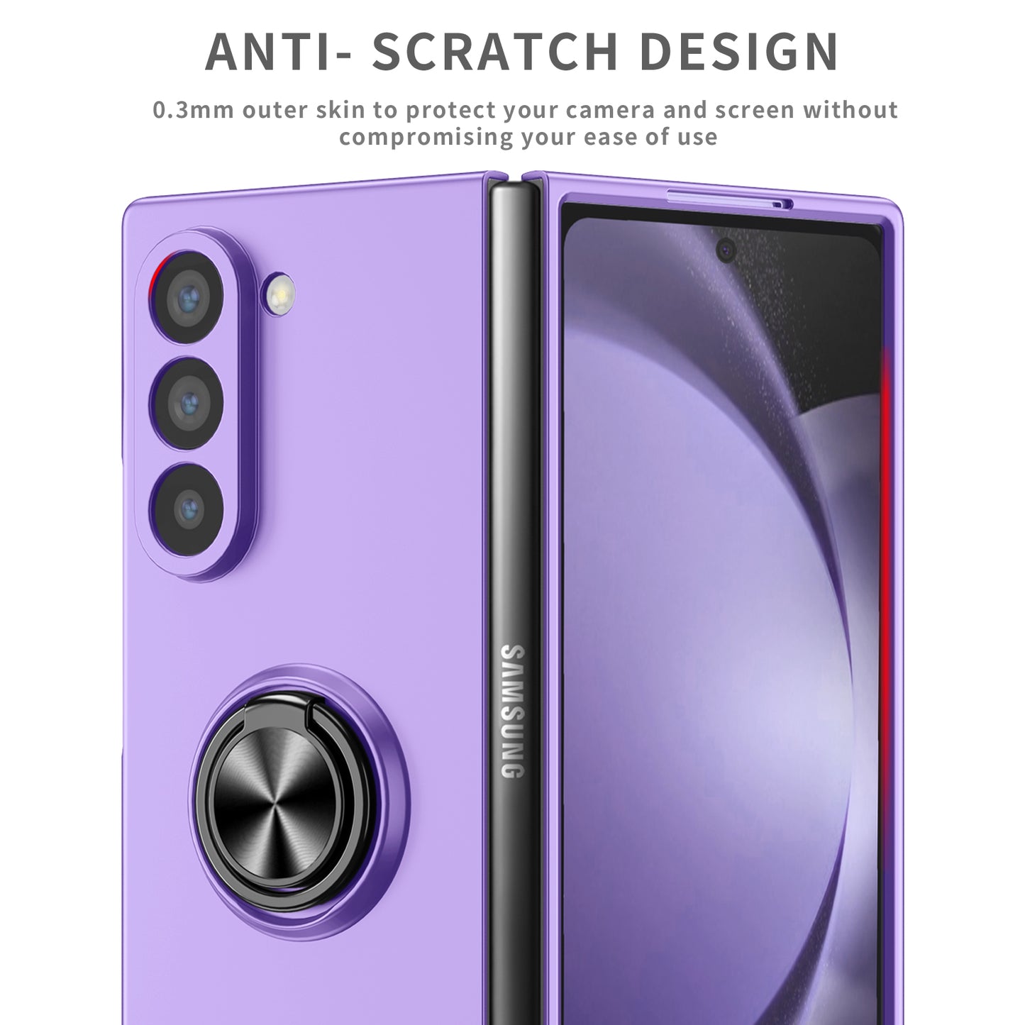 For Samsung Galaxy Z Fold6 5G Case Ring Kickstand PC Phone Cover Support Car Mount - Purple