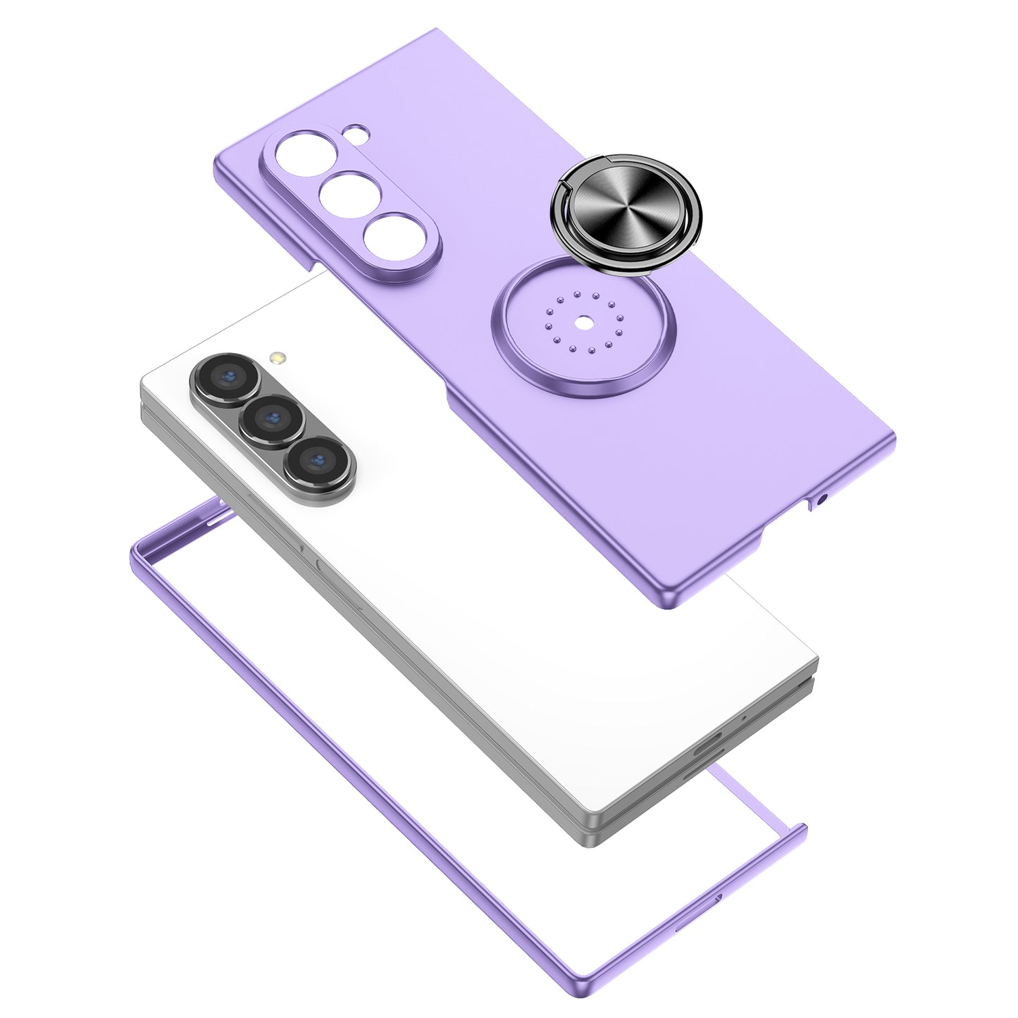 For Samsung Galaxy Z Fold6 5G Case Ring Kickstand PC Phone Cover Support Car Mount - Purple