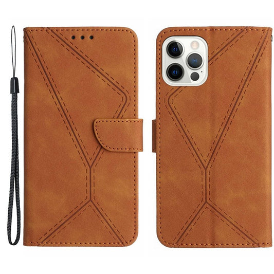 HT05 For iPhone 16 Pro Case Leather Phone Cover Card Slots Stand Feature - Brown
