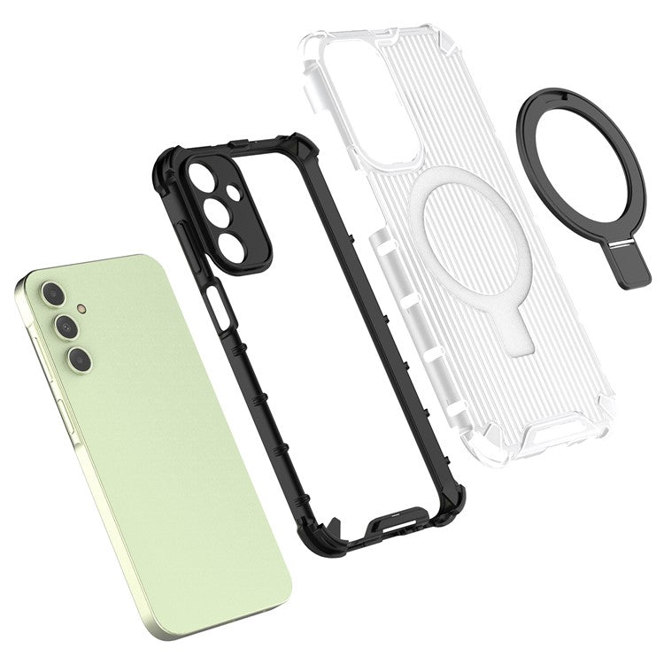 For Samsung Galaxy A15 4G / A15 5G Case Magnetic Kickstand Stripe Design PC+TPU Phone Cover - Transparent