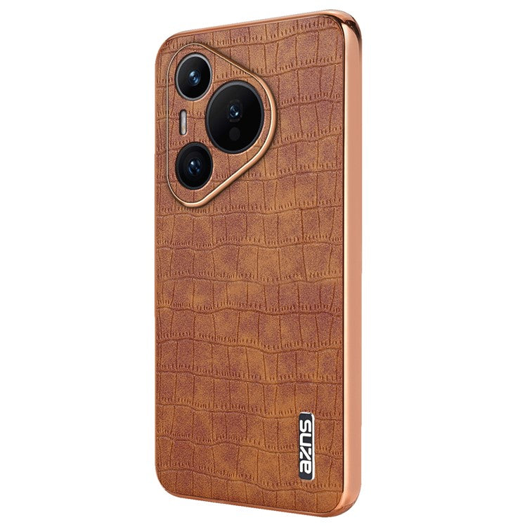 AZNS For Huawei Pura 70 Slim Case Crocodile Texture Leather + TPU Phone Cover - Brown