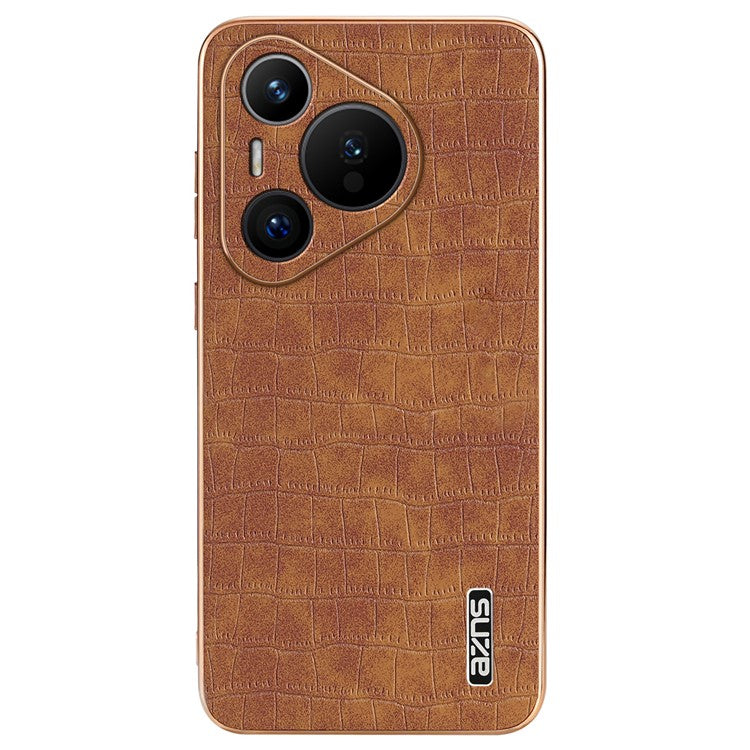 AZNS For Huawei Pura 70 Slim Case Crocodile Texture Leather + TPU Phone Cover - Brown