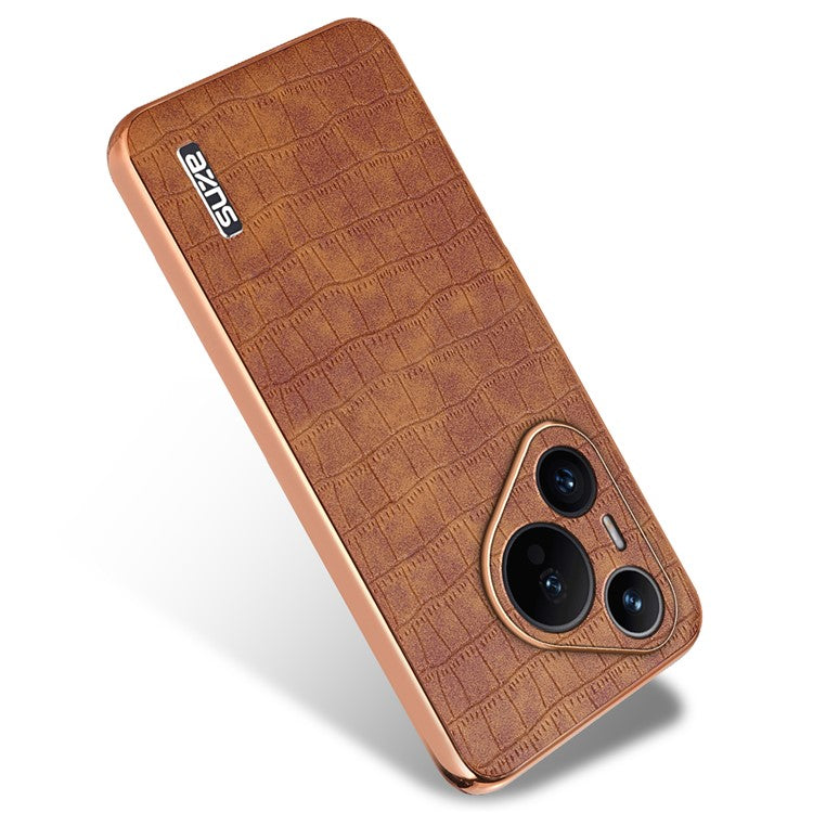 AZNS For Huawei Pura 70 Slim Case Crocodile Texture Leather + TPU Phone Cover - Brown