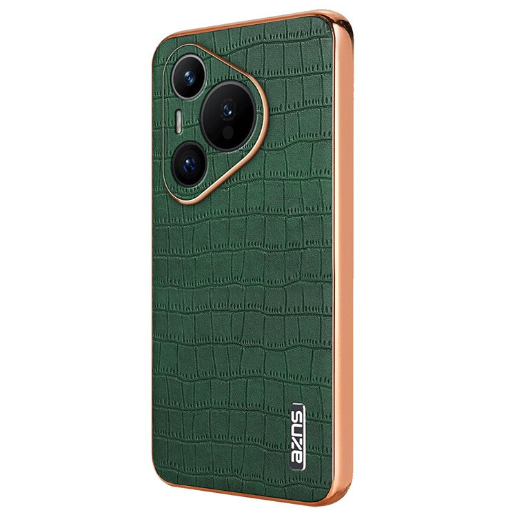 AZNS For Huawei Pura 70 Slim Case Crocodile Texture Leather + TPU Phone Cover - Green