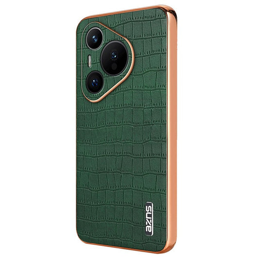 AZNS For Huawei Pura 70 Slim Case Crocodile Texture Leather + TPU Phone Cover - Green